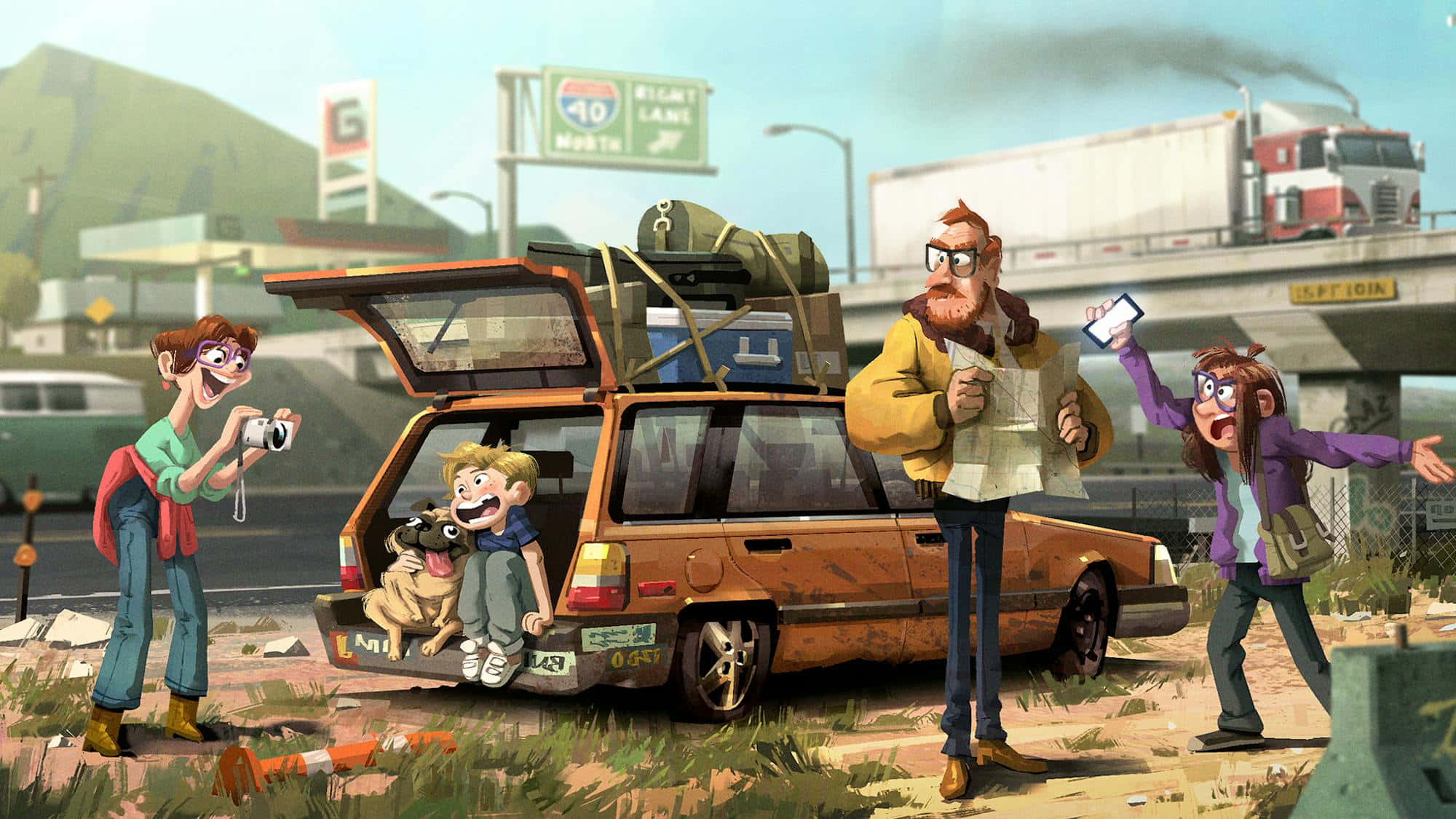 Mitchells, road trip, rusty station wagon, Full HD Desktop Wallpaper