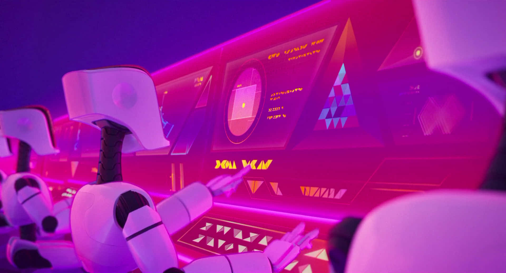 The Mitchells Vs The Machines, robot control room, glowing pink, Full HD Desktop Wallpaper