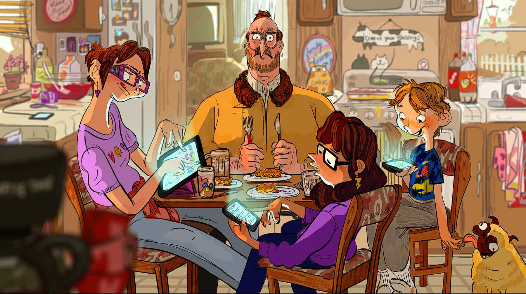 Mitchells, family dinner, cluttered kitchen table, HD Desktop Wallpaper