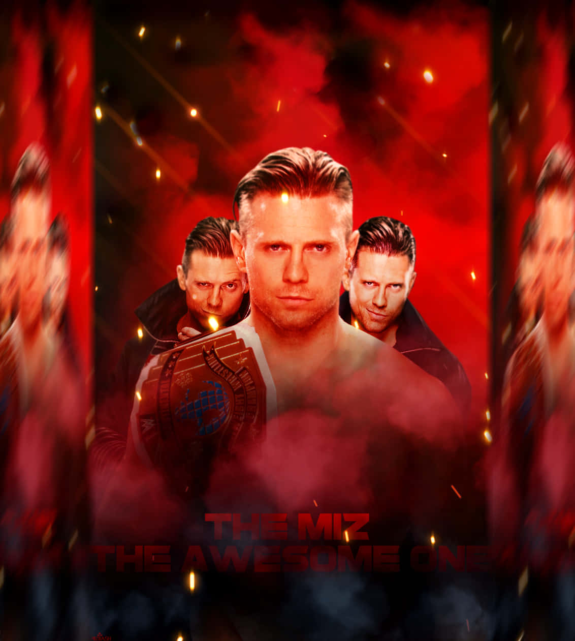 The Miz, championship belt, fiery red background, SD Phone Wallpaper