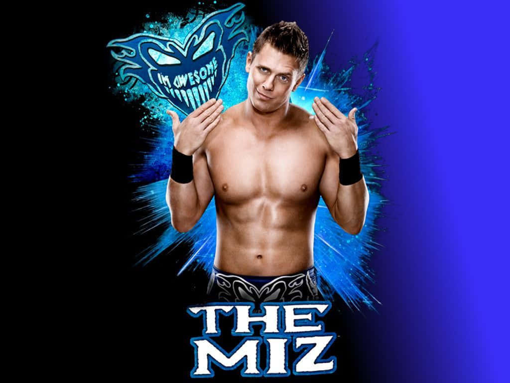 The Miz, blue flaming skull logo, vibrant blue gradient background, SD Desktop Wallpaper