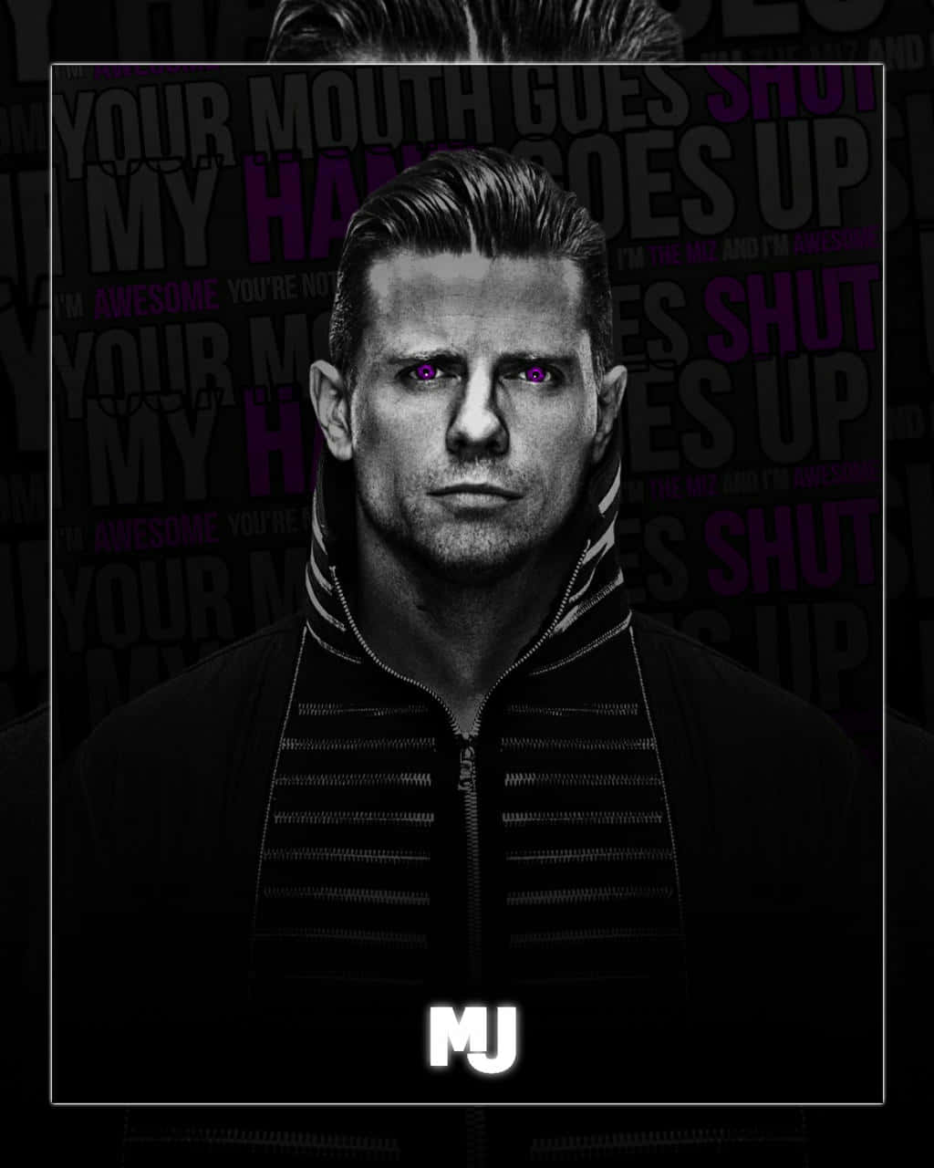 The Miz, glowing purple eyes, black and white portrait, HD Phone Wallpaper
