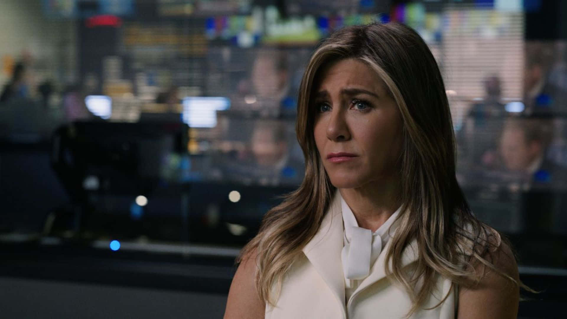 The Morning Show, white blouse, dimly lit office, Full HD Desktop Wallpaper