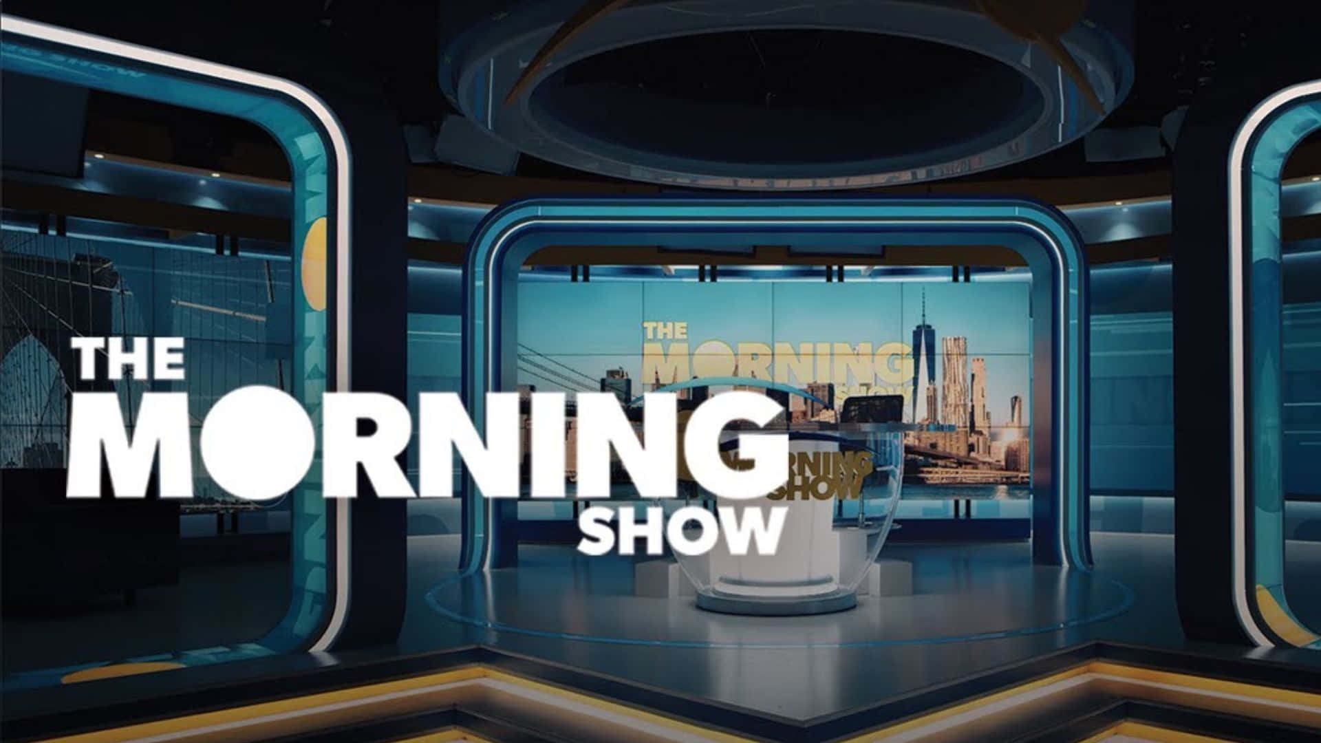 The Morning Show, futuristic news studio, glowing blue frames, Full HD Desktop Wallpaper