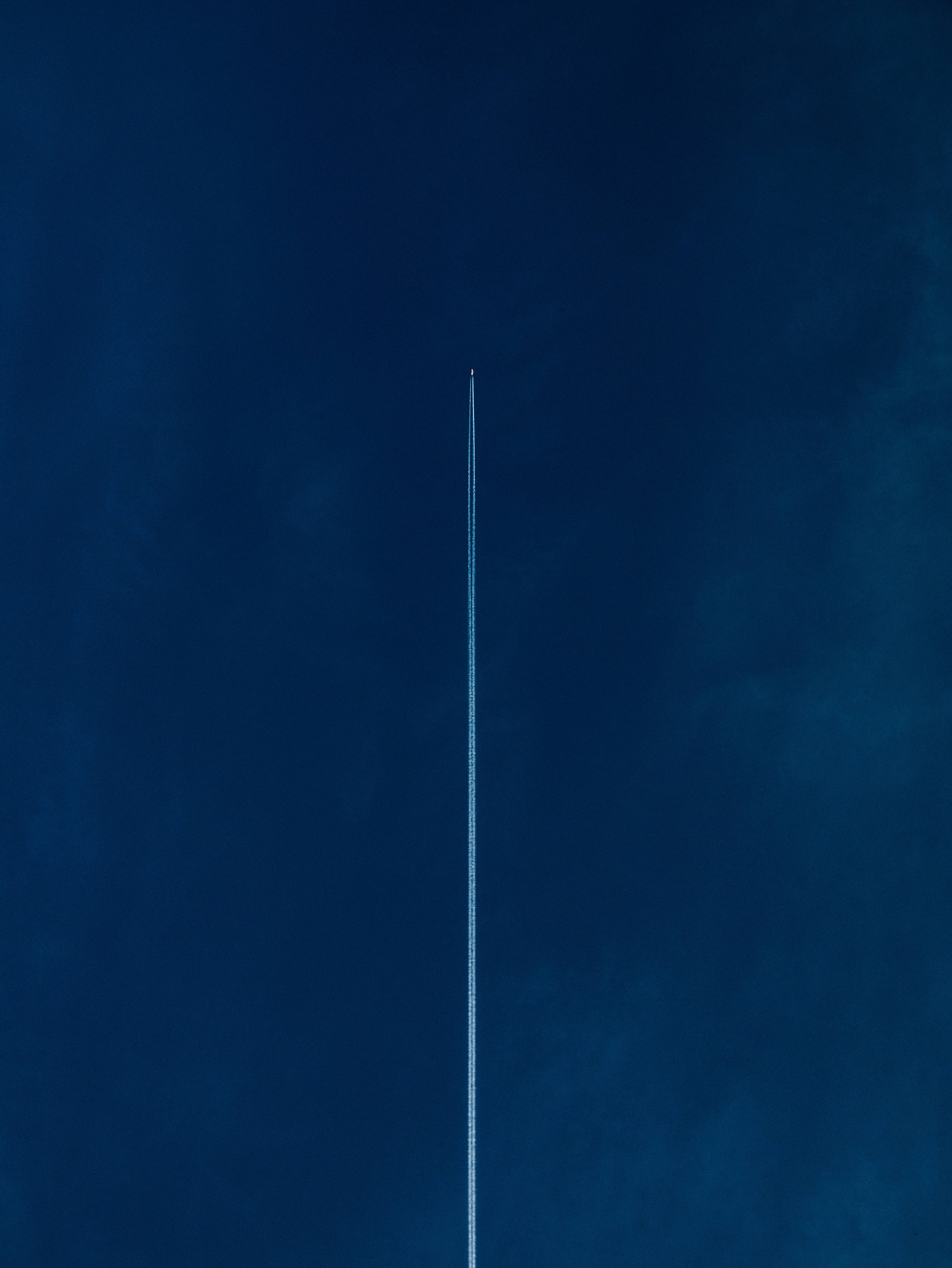 airplane, contrail, indigo twilight sky, 4K Phone Wallpaper