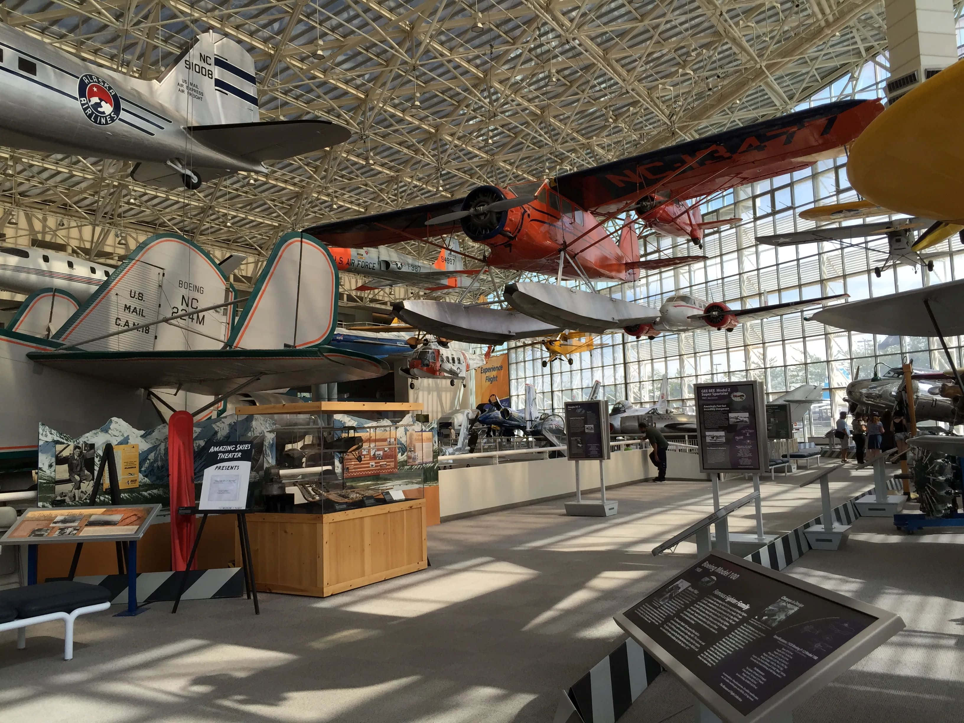 Museum Of Flight, exhibit hall, vintage airplanes, 2K Desktop Wallpaper
