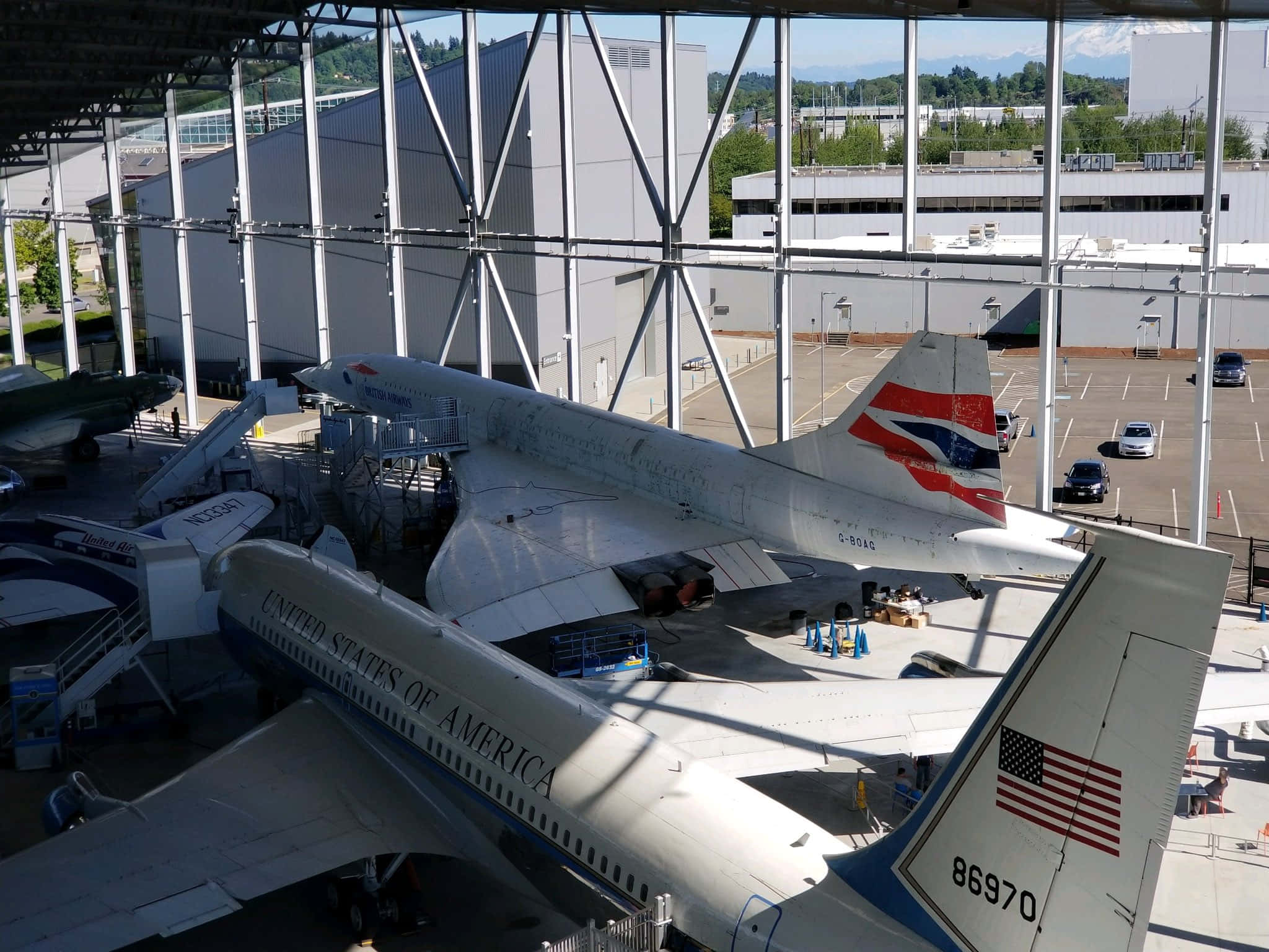 Museum Of Flight, aircraft exhibit, glass roof, Full HD Desktop Wallpaper
