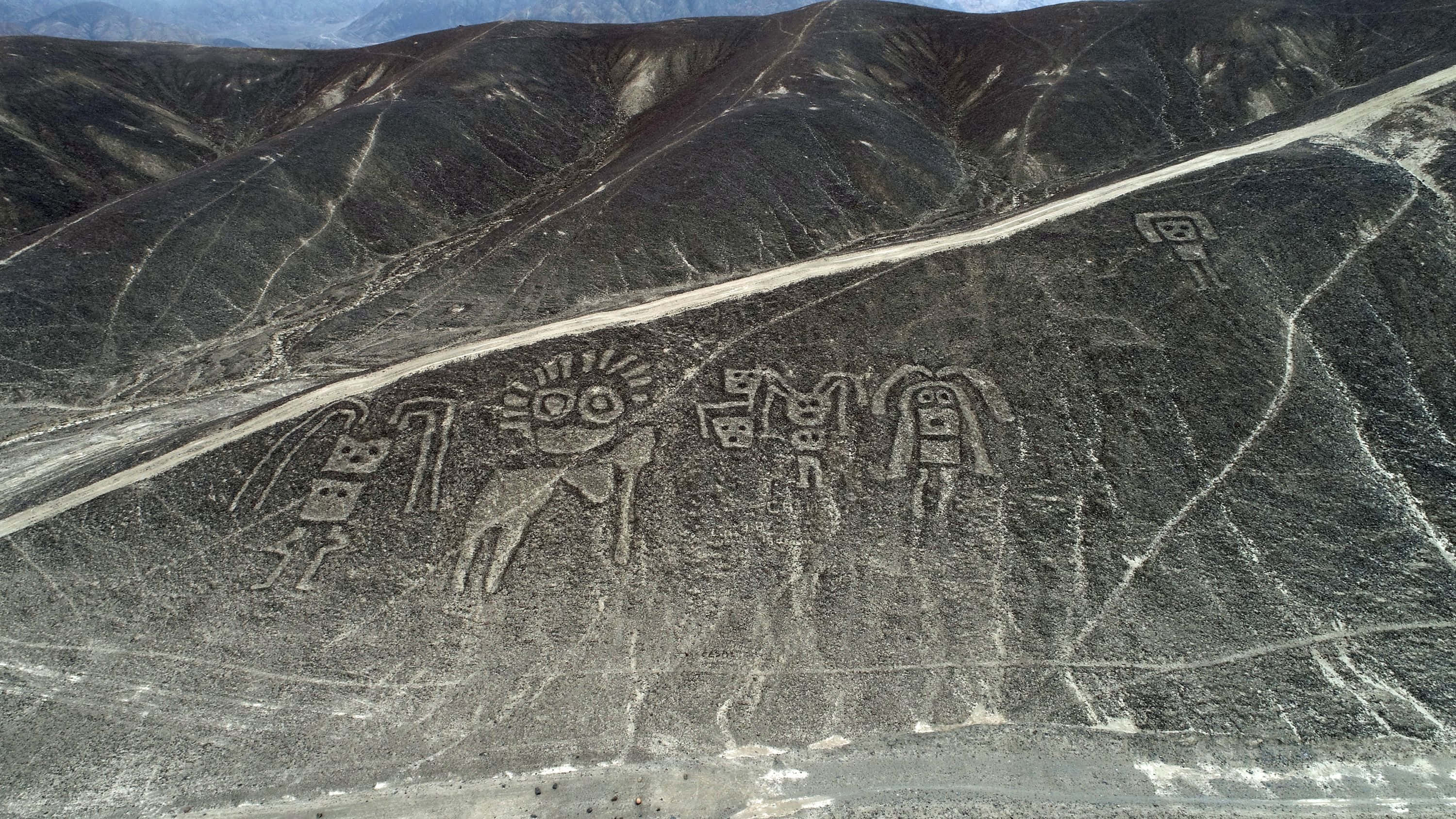 The Nazca Lines, aerial view, ancient geoglyphs, 2K Desktop Wallpaper