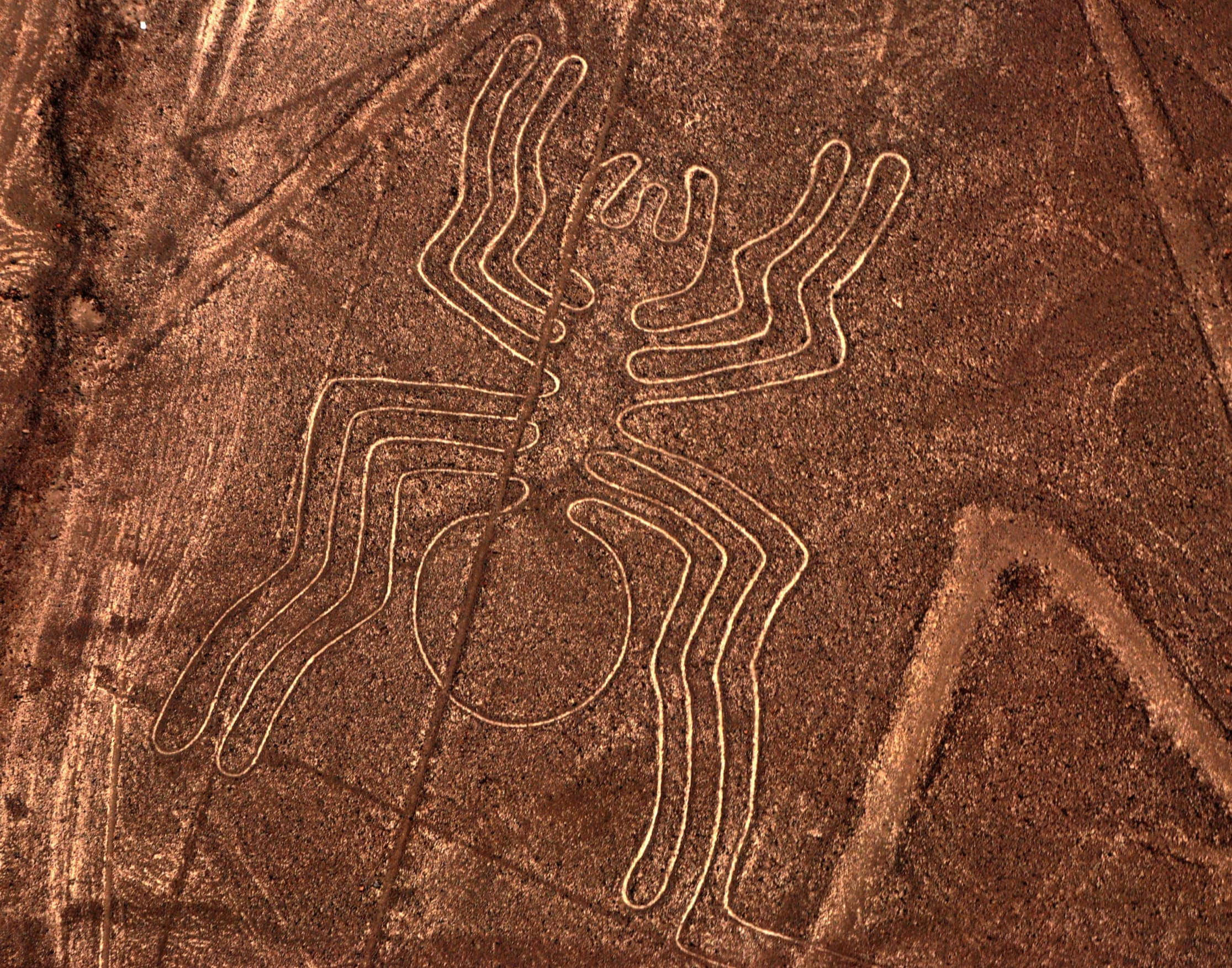 The Nazca Lines, stylized spider, brown desert terrain, Full HD Desktop Wallpaper