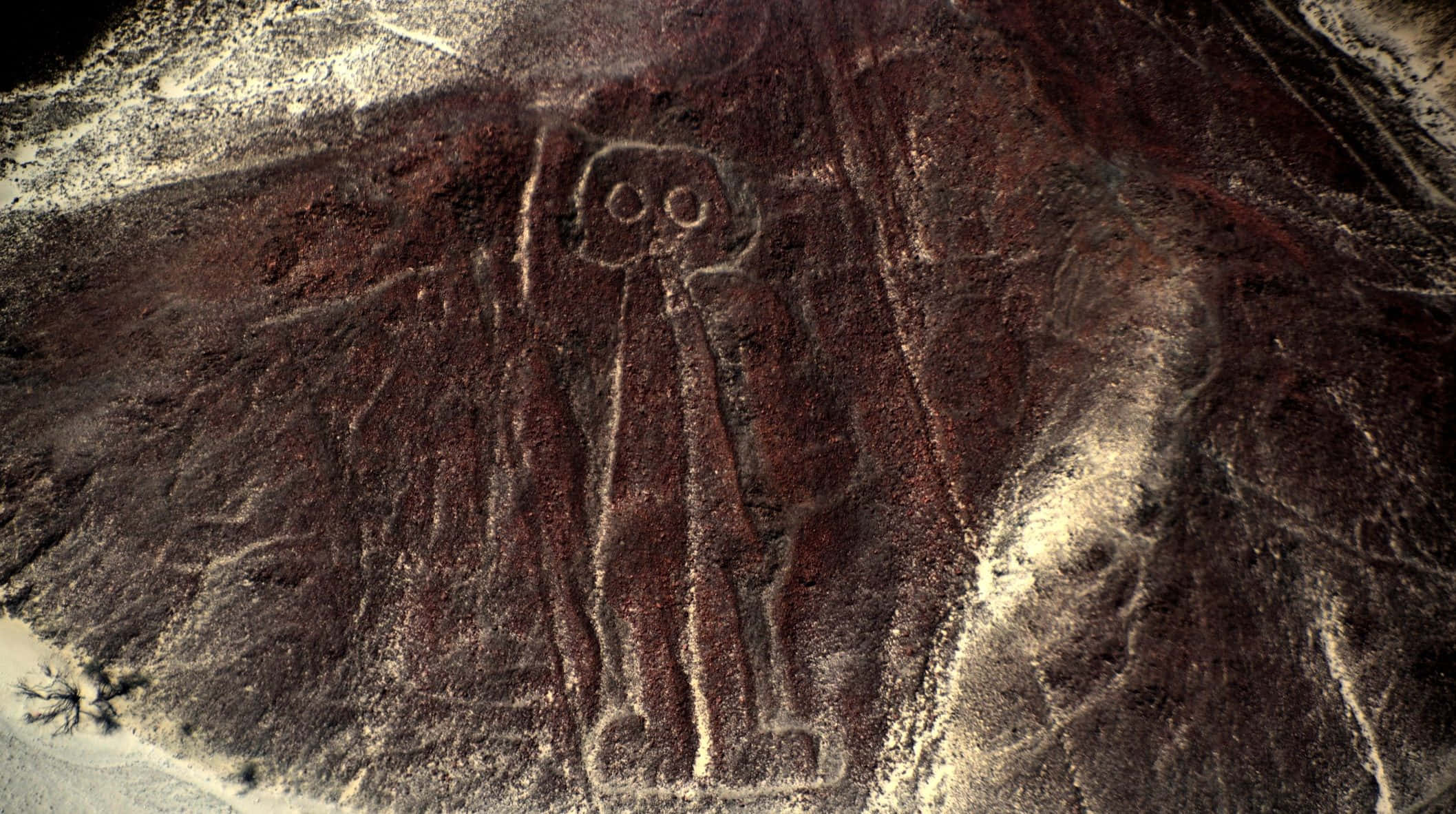 The Nazca Lines, stylized human figure, reddish desert rock, Full HD Desktop Wallpaper