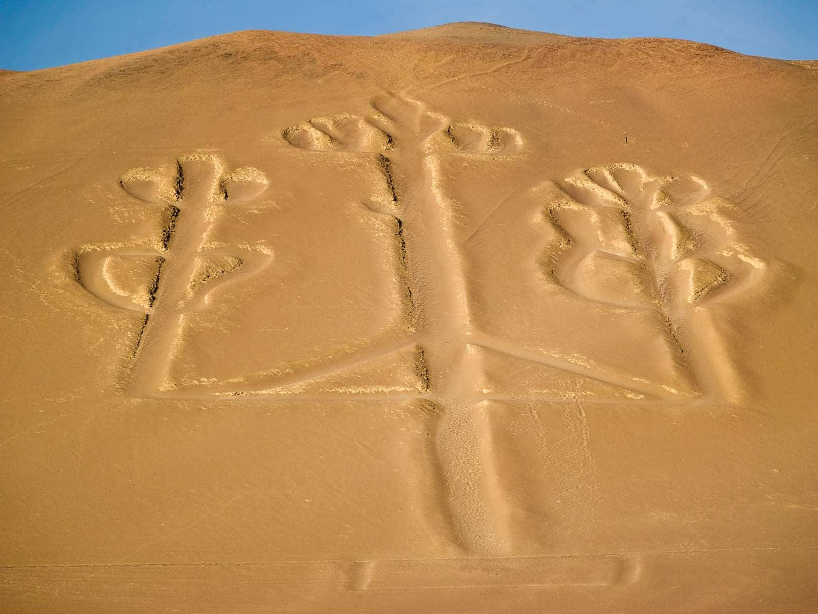 The Nazca Lines, golden sand dunes, clear blue sky, HD Desktop Wallpaper