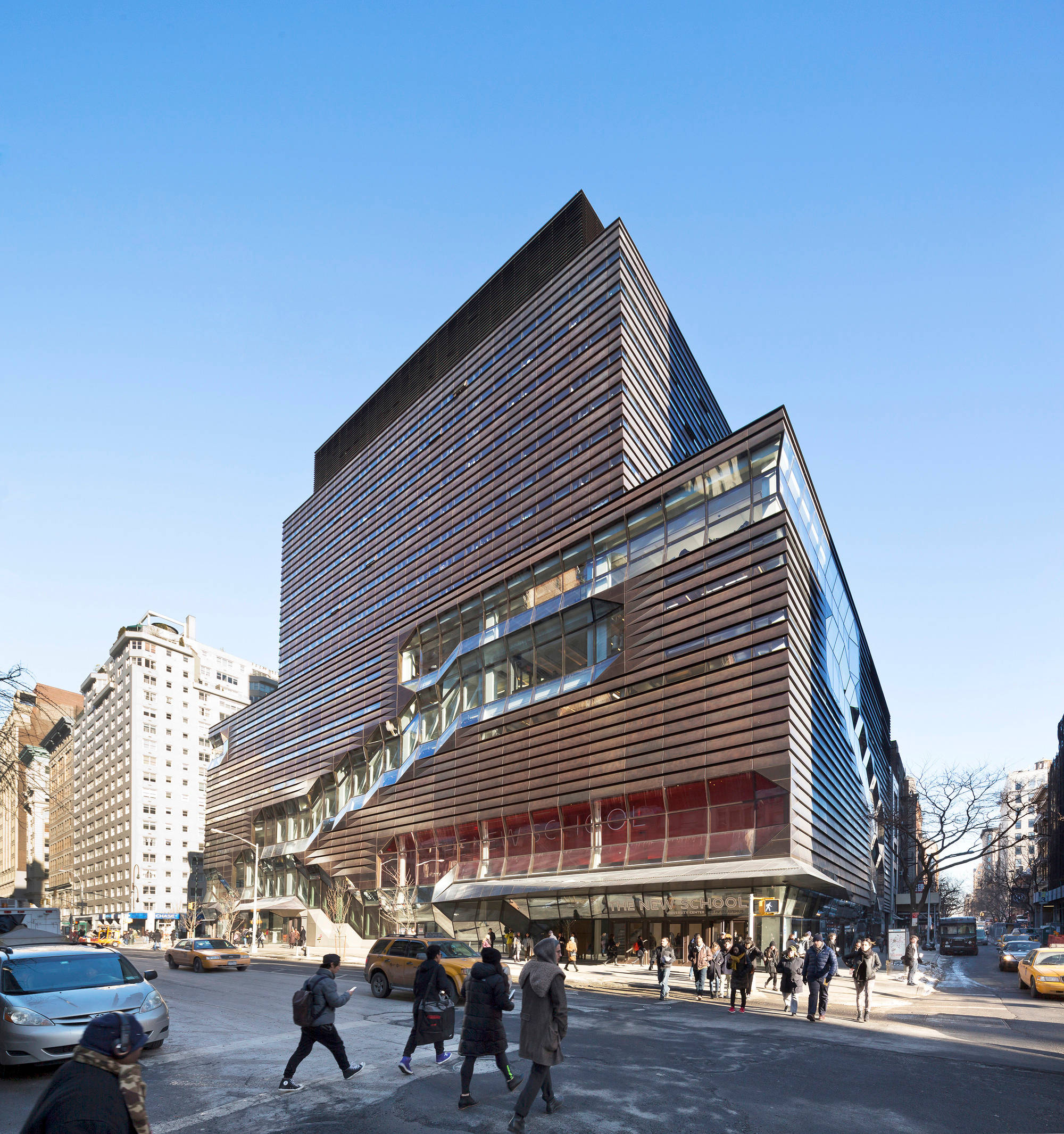 The New School, brass shingles, wooden slats, Full HD Phone Wallpaper