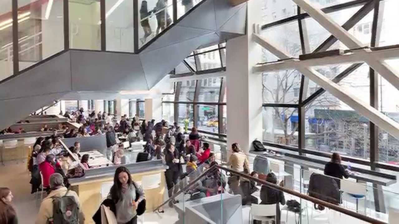 The New School, dining area, glass-walled atriums, HD Desktop Wallpaper