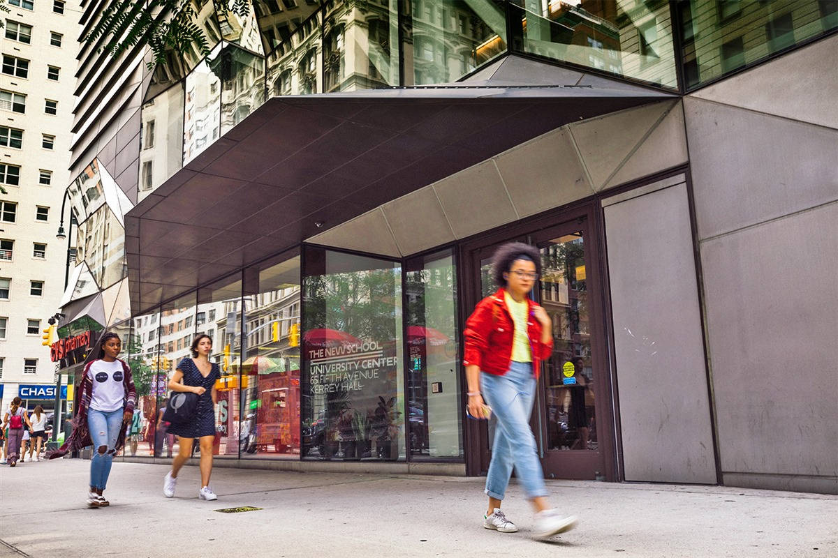 The New School, glass-fronted building, geometric overhangs, SD Desktop Wallpaper