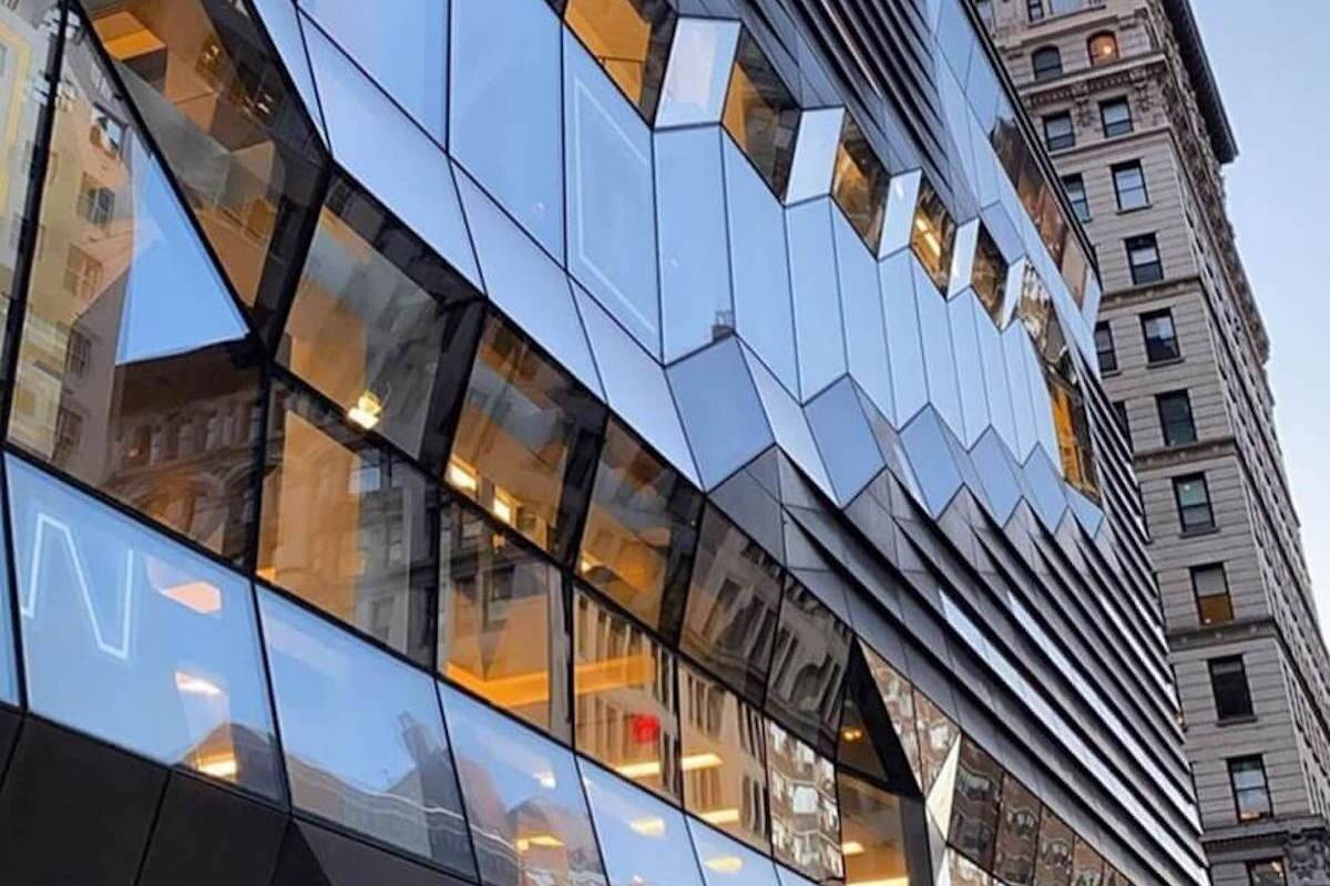 The New School, modern glass building, geometric facets, SD Desktop Wallpaper