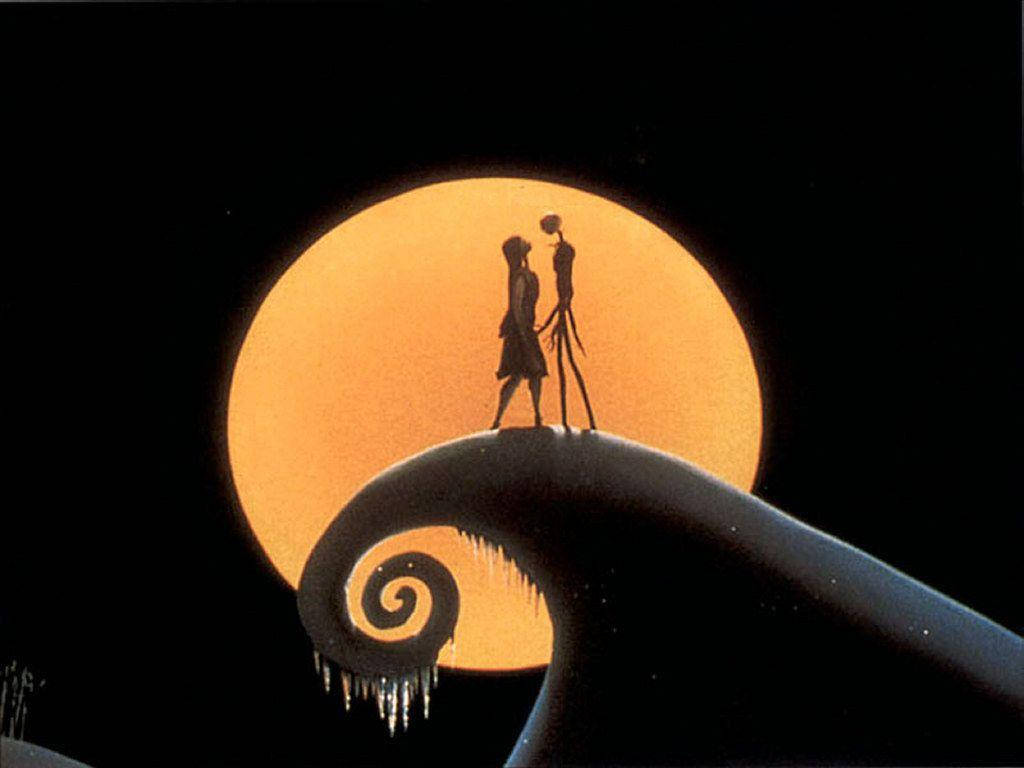 The Nightmare Before Christmas, glowing orange moon, spiral hill, SD Desktop Wallpaper