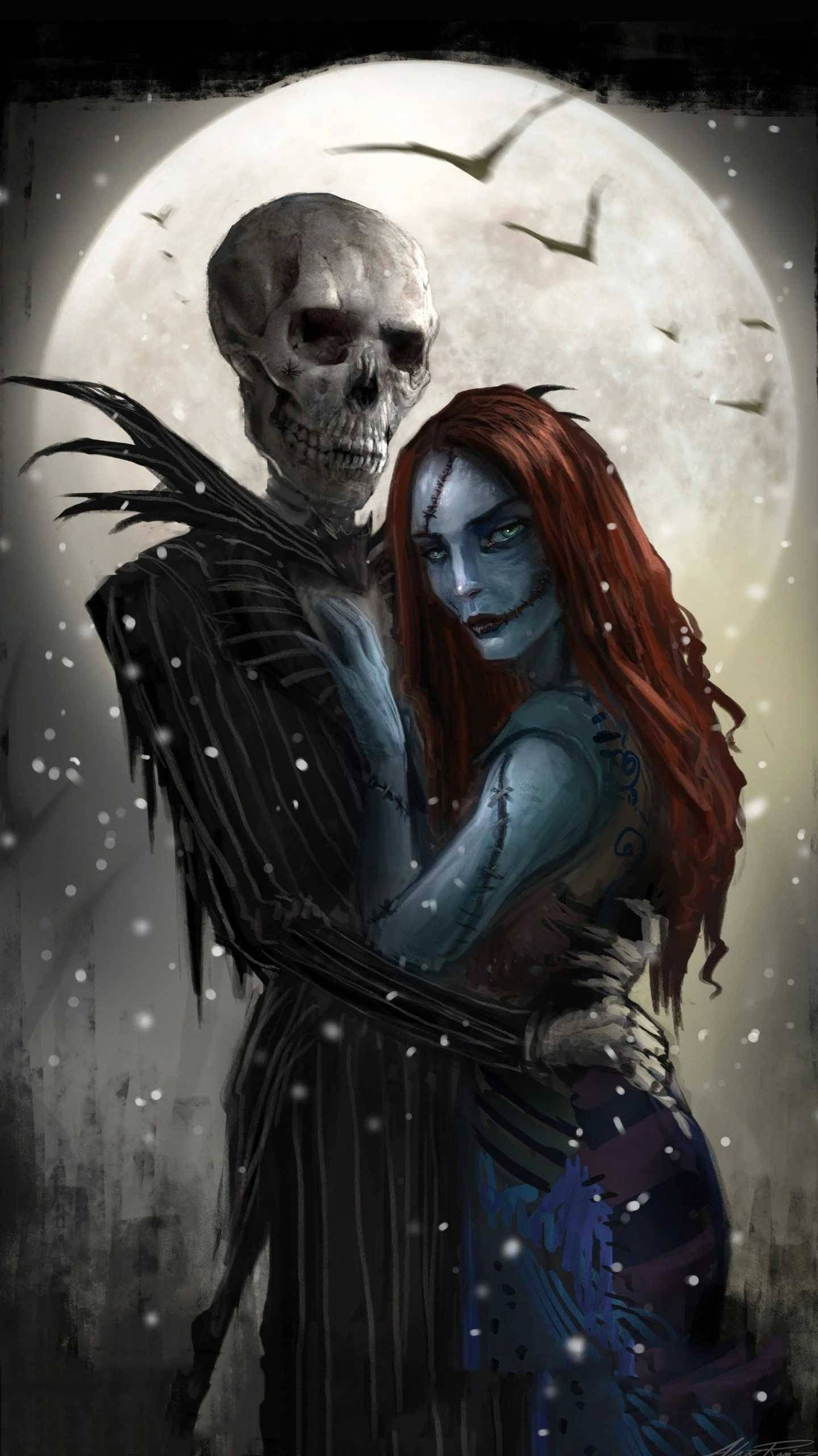 The Nightmare Before Christmas, skeletal figure, blue-skinned woman, 2K Phone Wallpaper