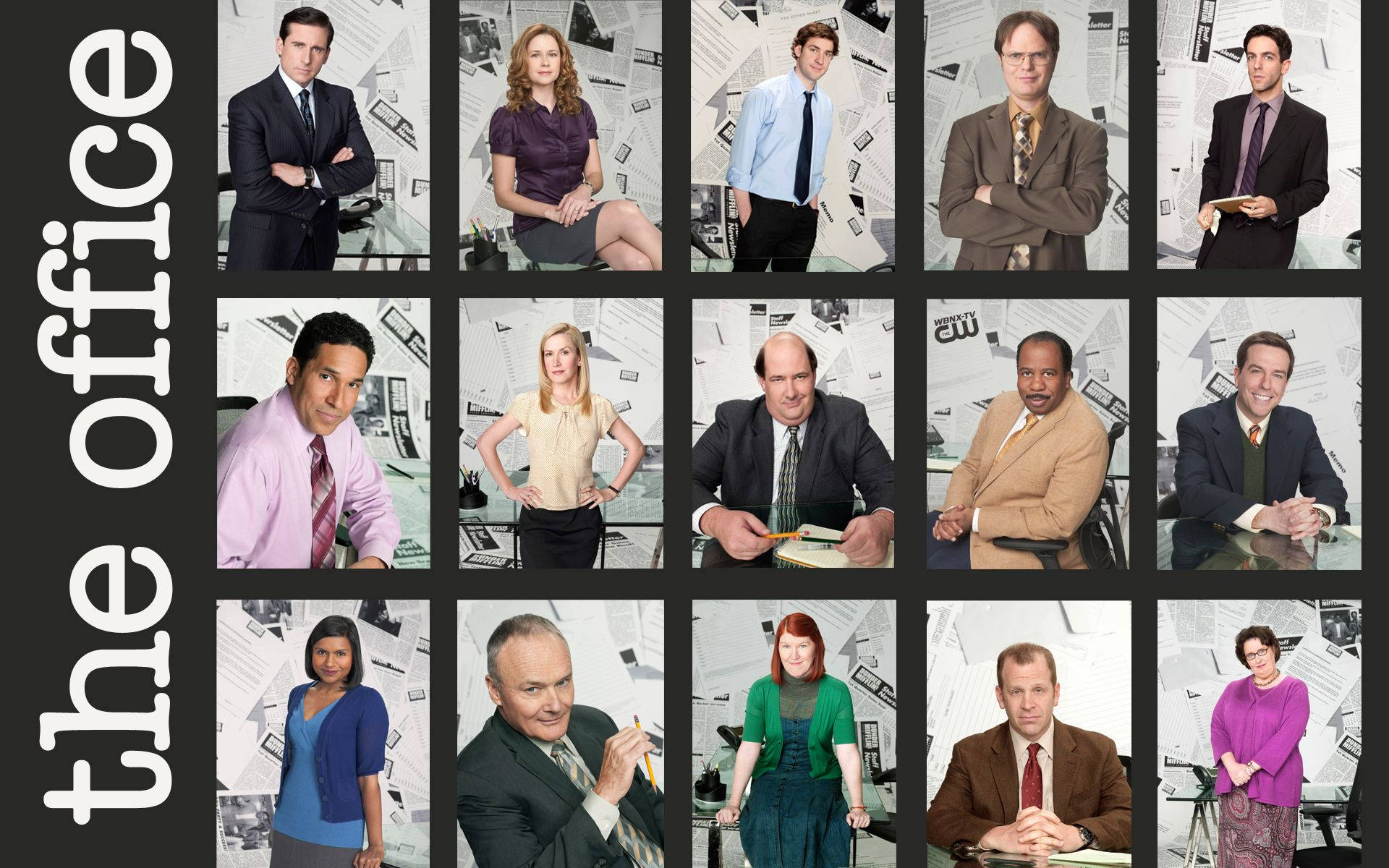 The Office, office portraits, backdrop of scattered papers, Full HD Desktop Wallpaper