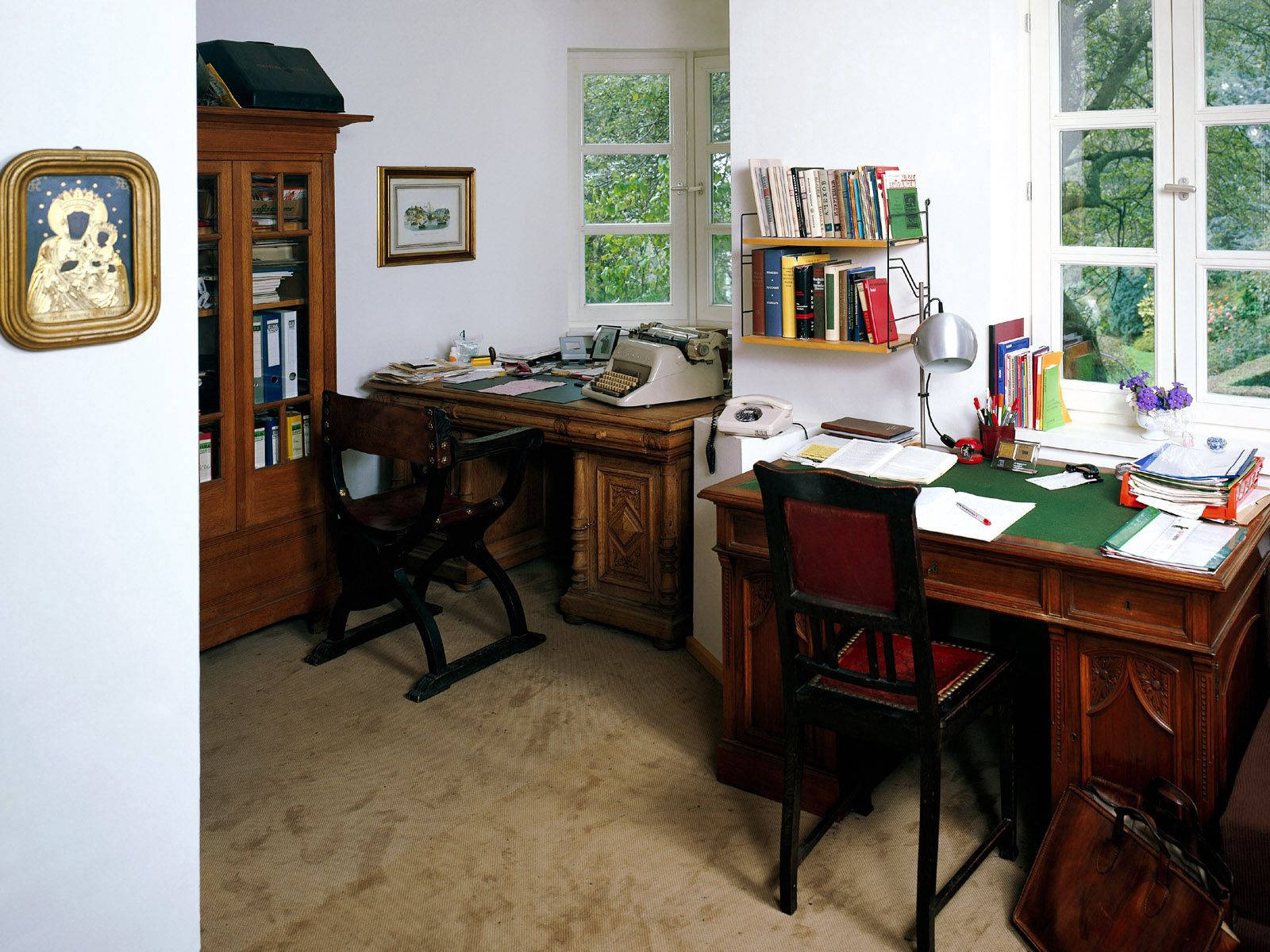 The Office, vintage wooden study room, two desks, HD Desktop Wallpaper