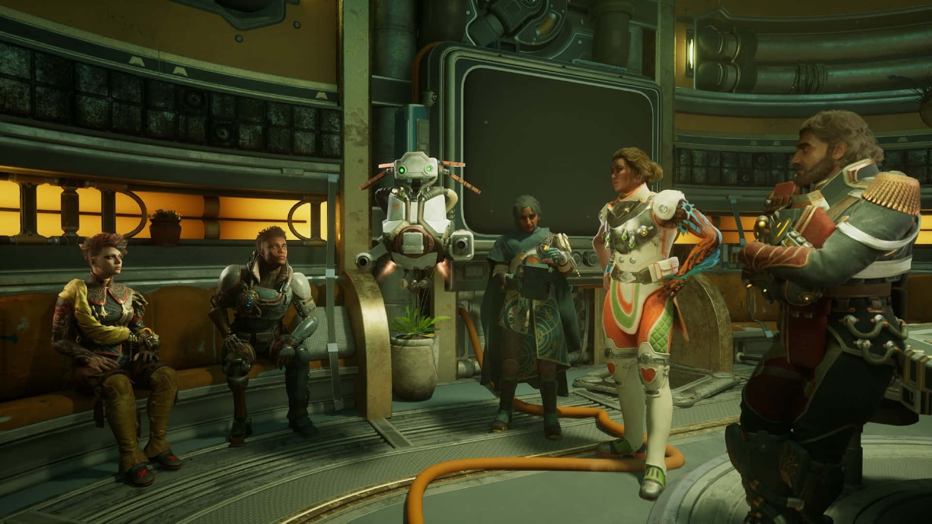 The Outer Worlds 2, crew meeting, armored characters, Full HD Desktop Wallpaper