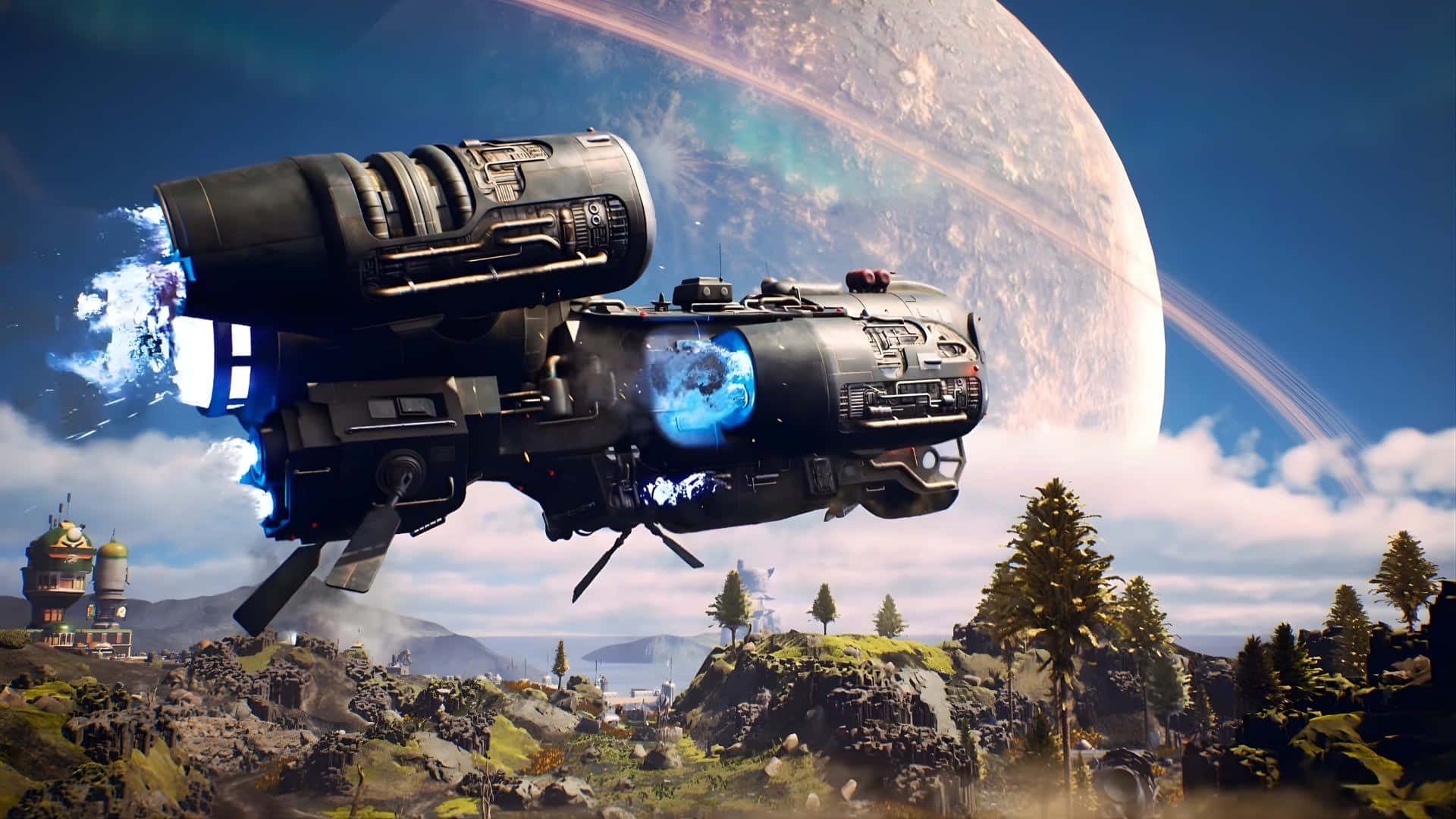 The Outer Worlds 2, spaceship, glowing blue engines, Full HD Desktop Wallpaper