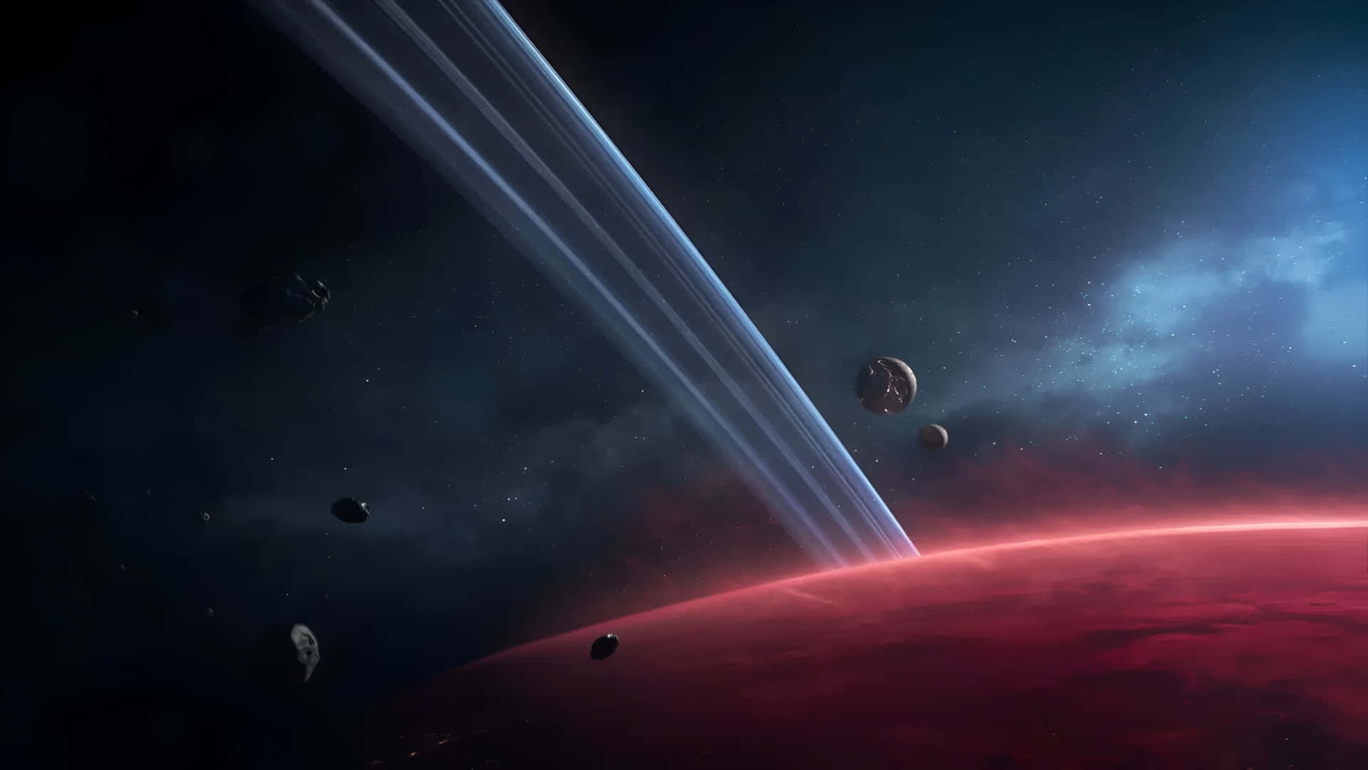 The Outer Worlds 2, red planet, blue nebula, Full HD Desktop Wallpaper