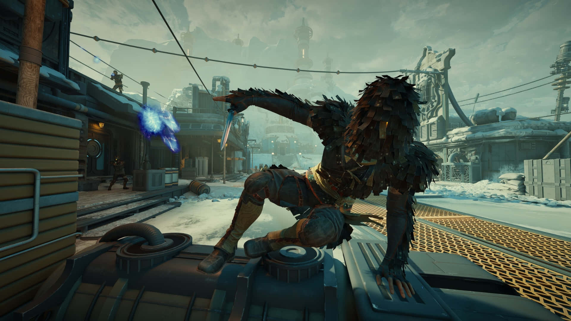 The Outer Worlds 2, shaggy humanoid creature, snowy industrial platform, Full HD Desktop Wallpaper