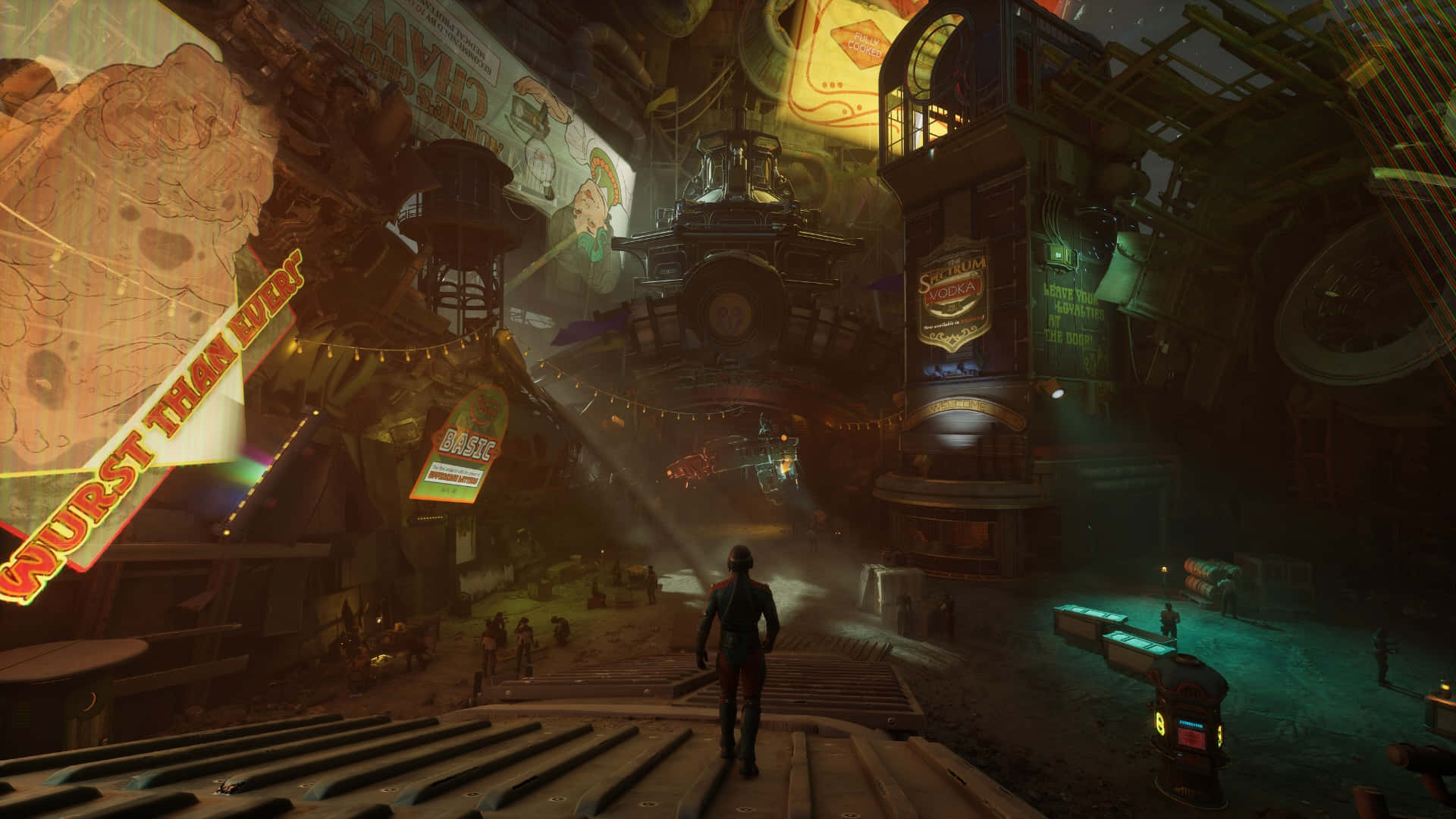 The Outer Worlds 2, neon-lit, steampunk alleyway, Full HD Desktop Wallpaper