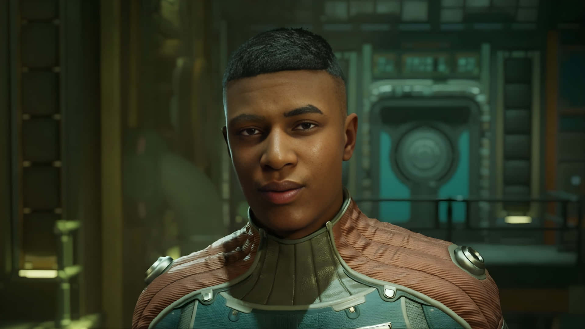 The Outer Worlds 2, futuristic armor, dimly lit sci-fi corridor, Full HD Desktop Wallpaper