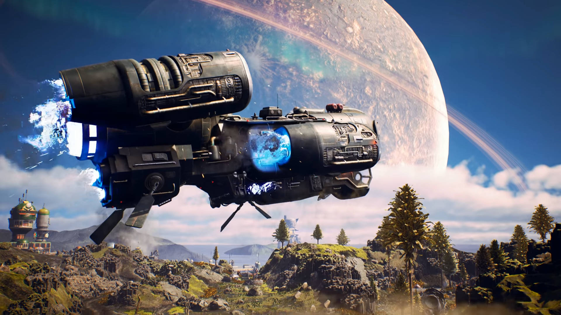 The Outer Worlds, spaceship, glowing blue engines, Full HD Desktop Wallpaper
