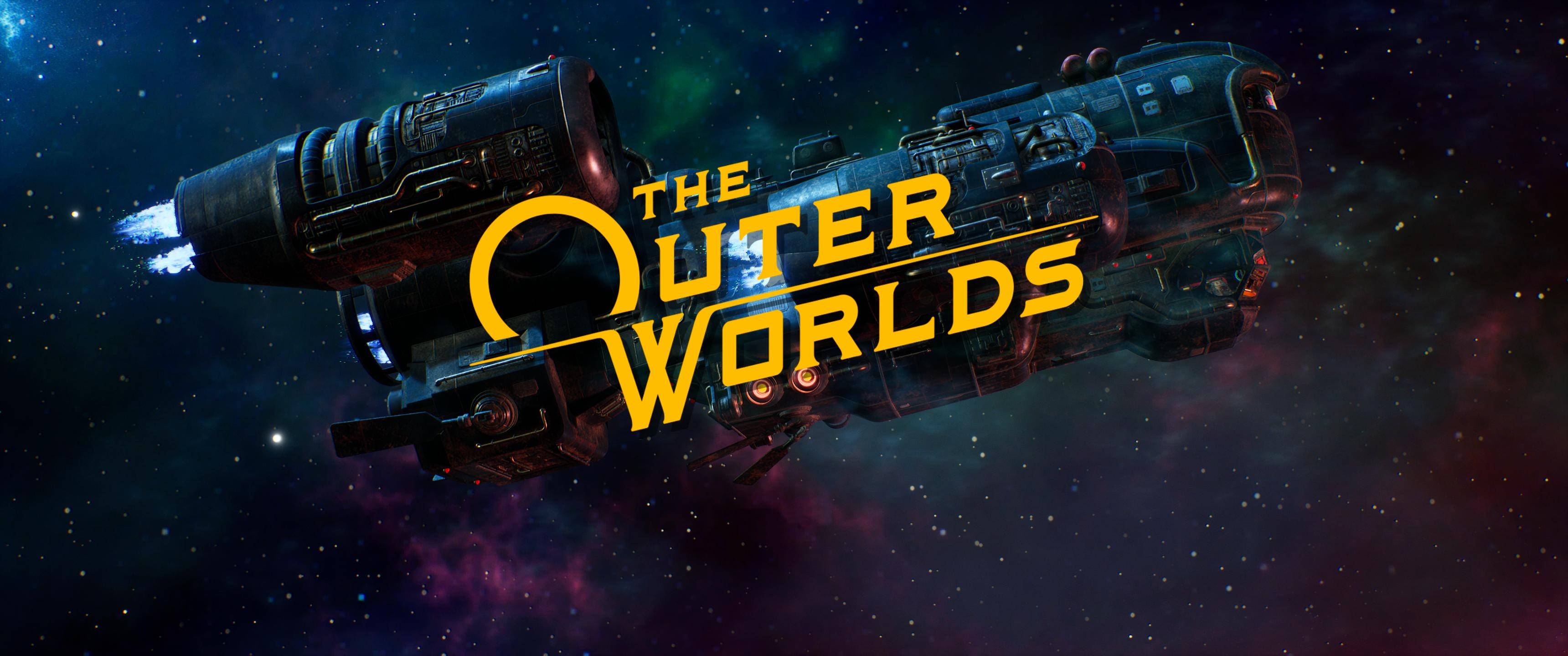 The Outer Worlds, futuristic spaceship, glowing engines, 2K Desktop Wallpaper