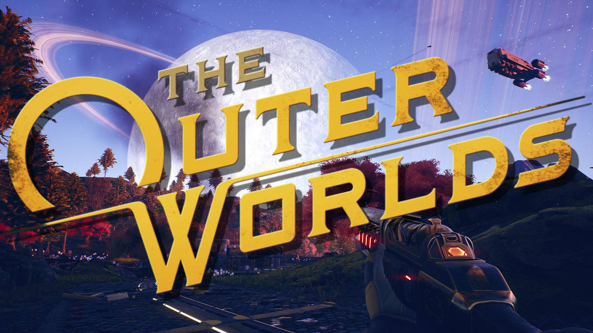 The Outer Worlds, spaceship, planet with a ring system, Full HD Desktop Wallpaper
