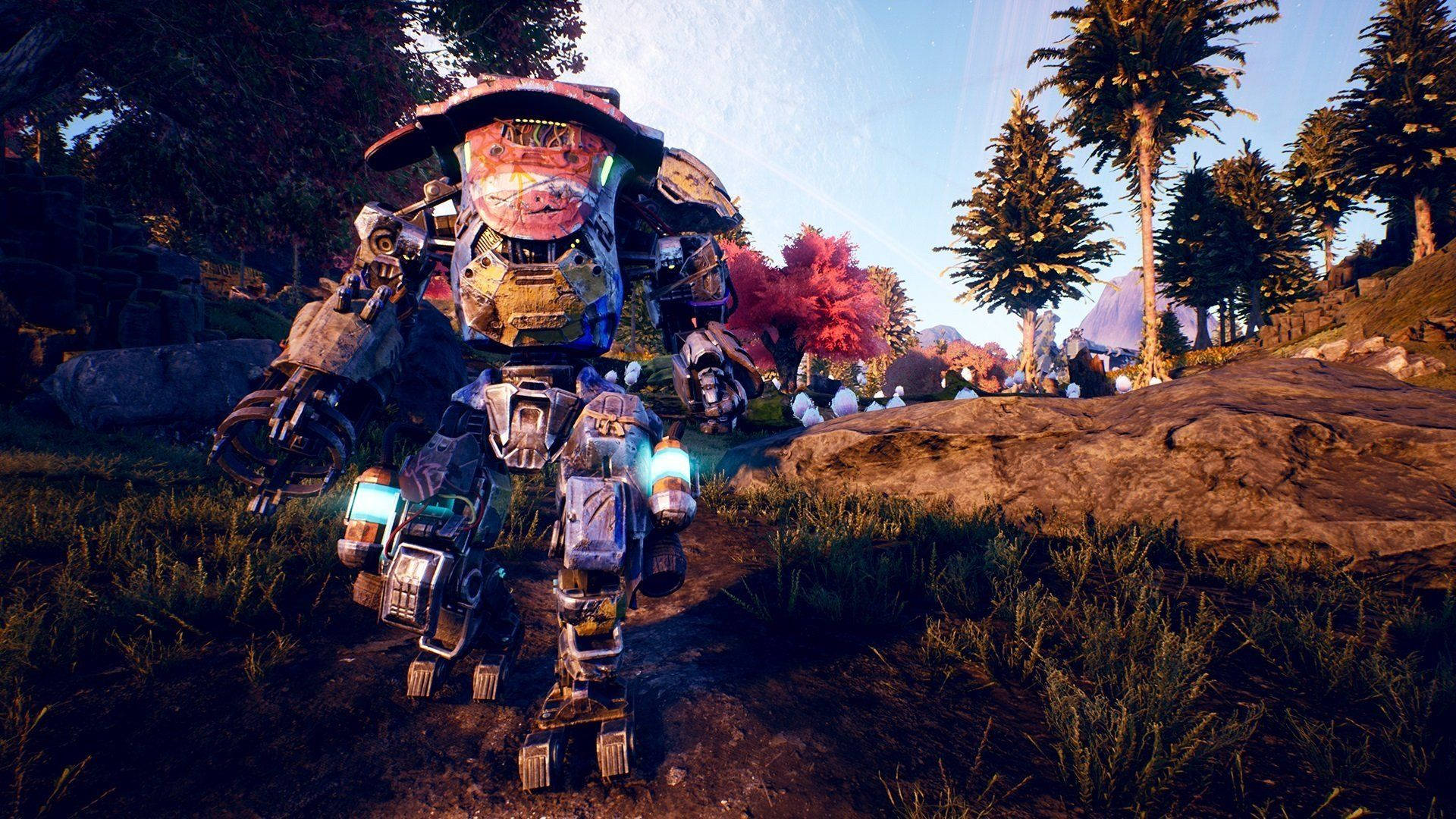 The Outer Worlds, scrap mechanical, glowing blue lights, Full HD Desktop Wallpaper