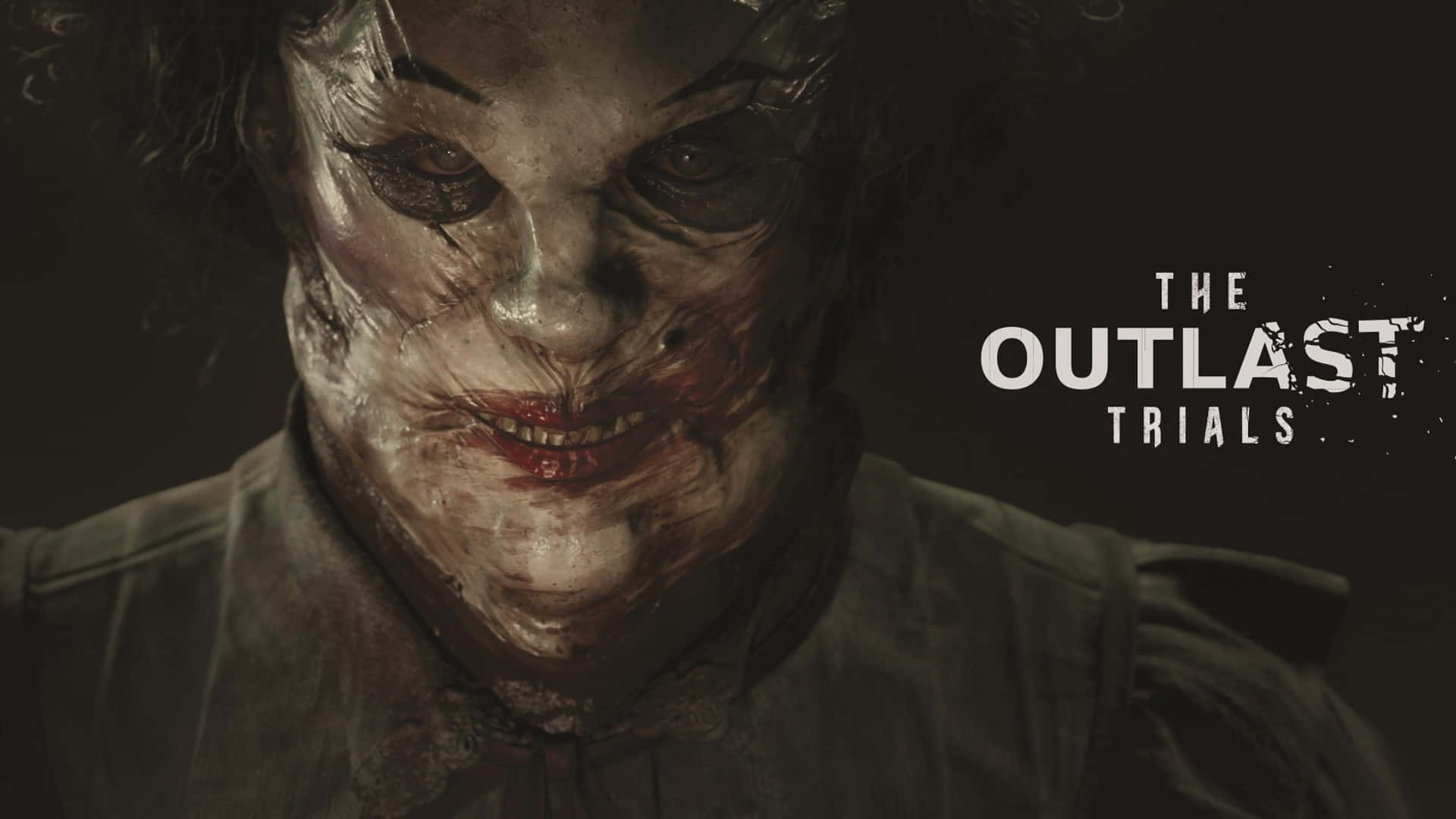 The Outlast Trials, grotesque bloodied face, smeared makeup, Full HD Desktop Wallpaper