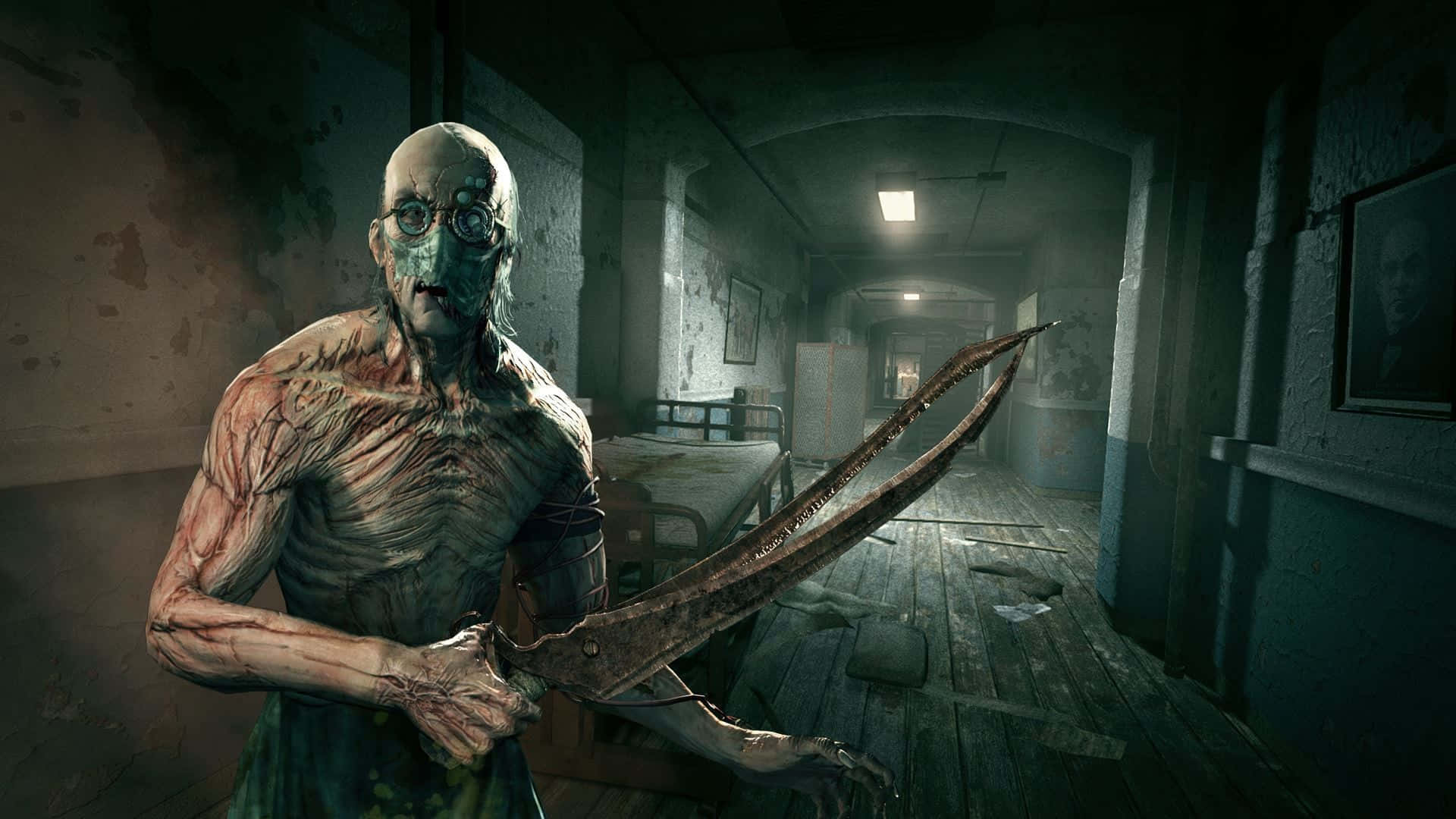 Outlast Trials, monster encounter, bald figure, Full HD Desktop Wallpaper