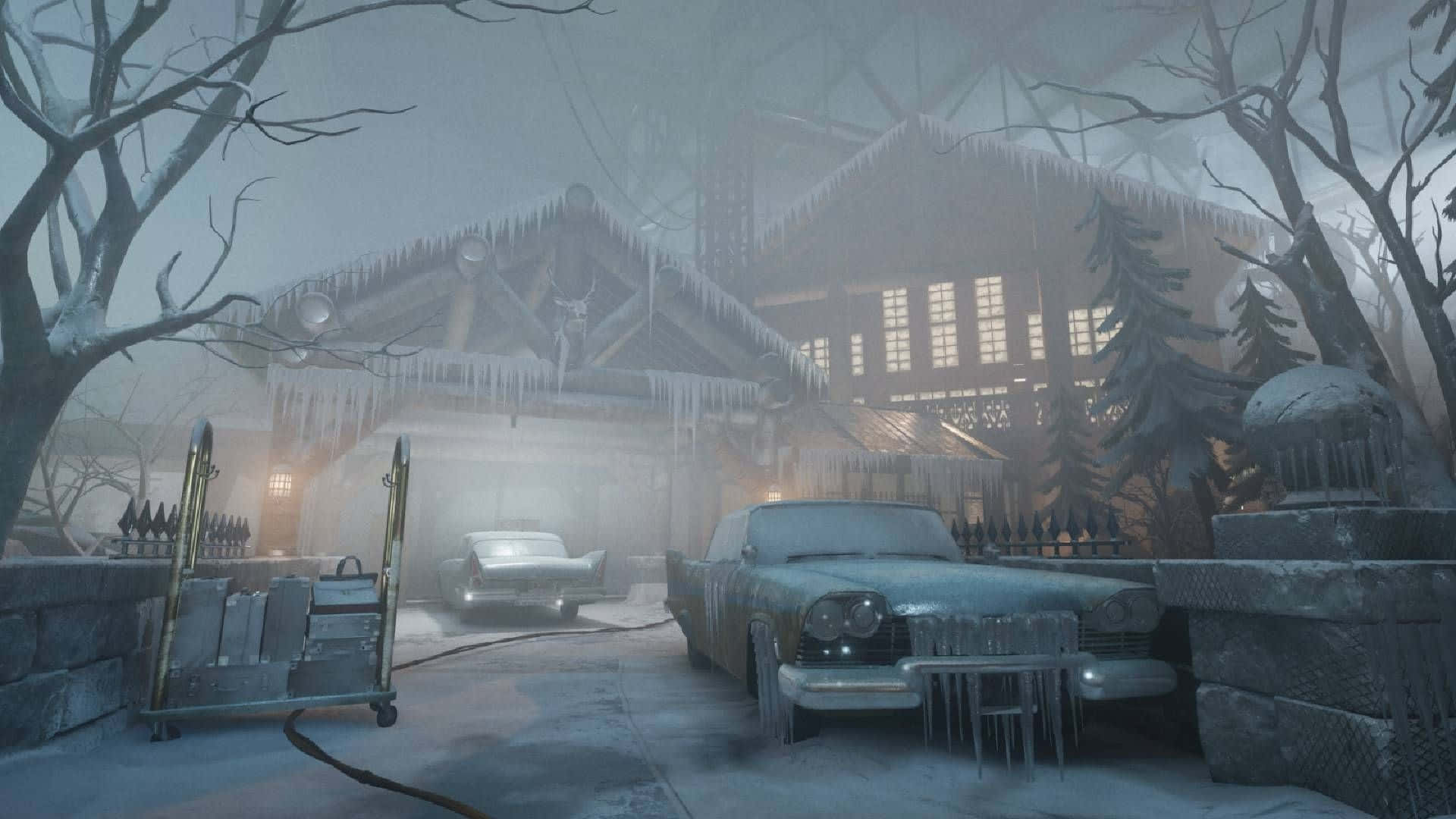 Outlast Trials, haunted mansion, snow-covered mansion, Full HD Desktop Wallpaper