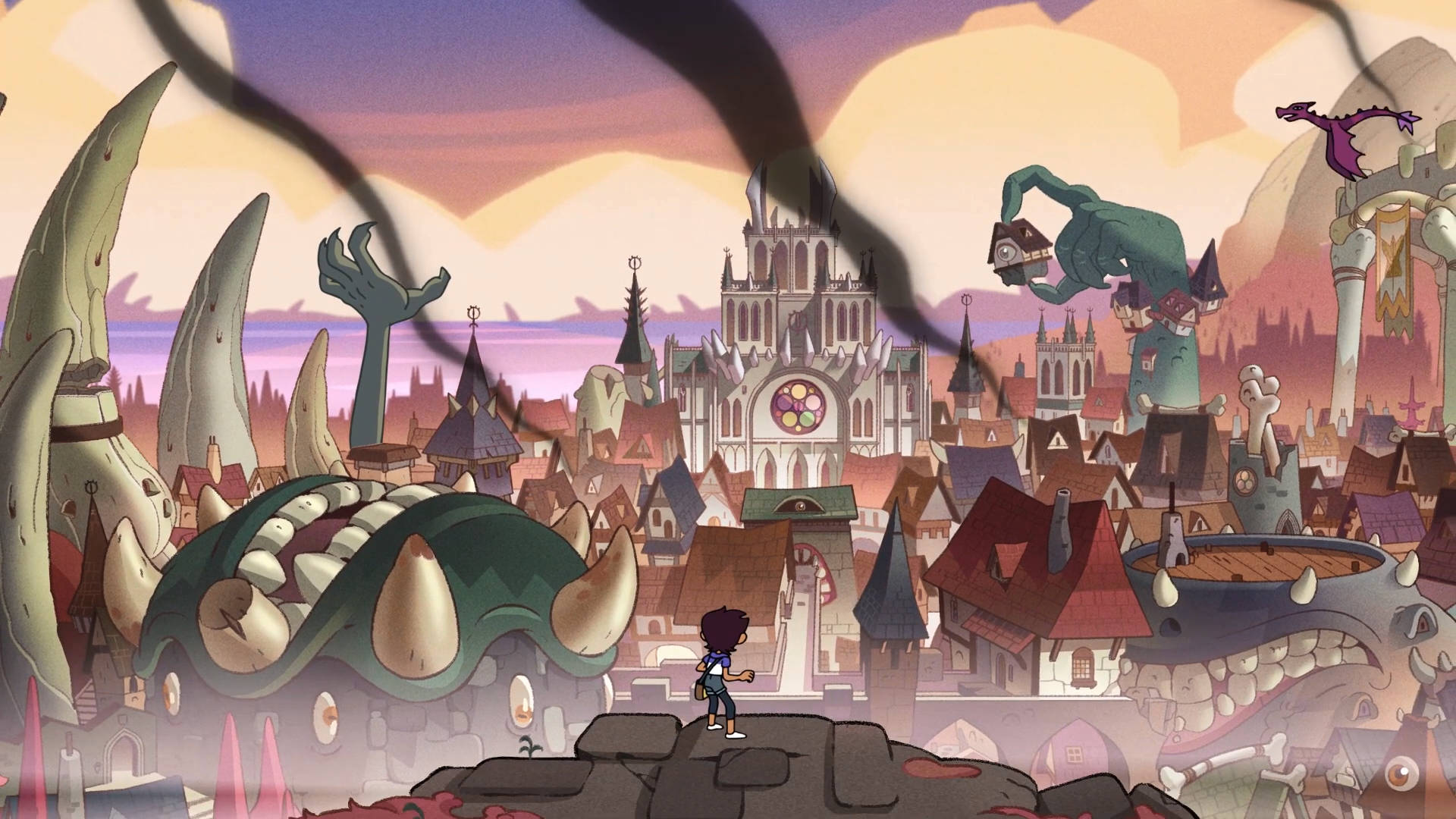 The Owl House, twilight sky, giant monstrous creatures, Full HD Desktop Wallpaper