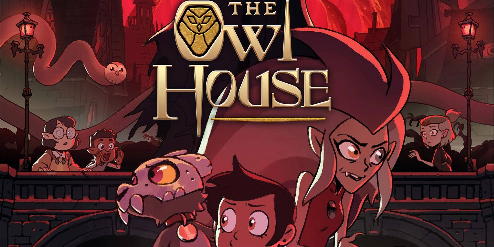 The Owl House, main characters, dark red gothic setting, Full HD Desktop Wallpaper