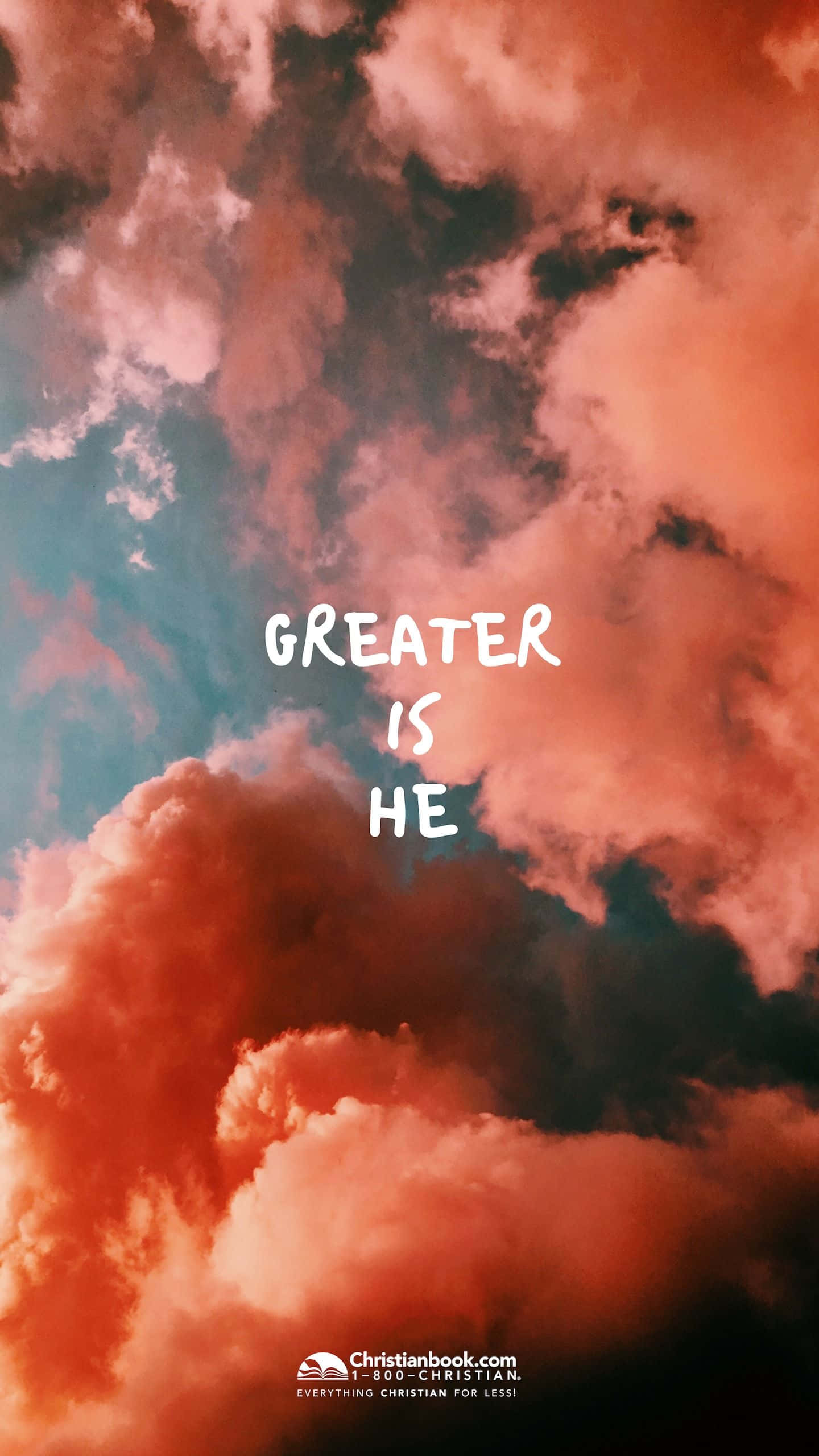 Christ, fiery orange and teal clouds, white handwritten font, 2K Phone Wallpaper