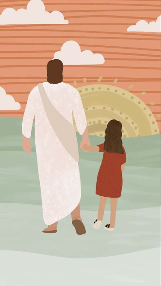 aesthetic jesus, father, daughter, SD Phone Wallpaper