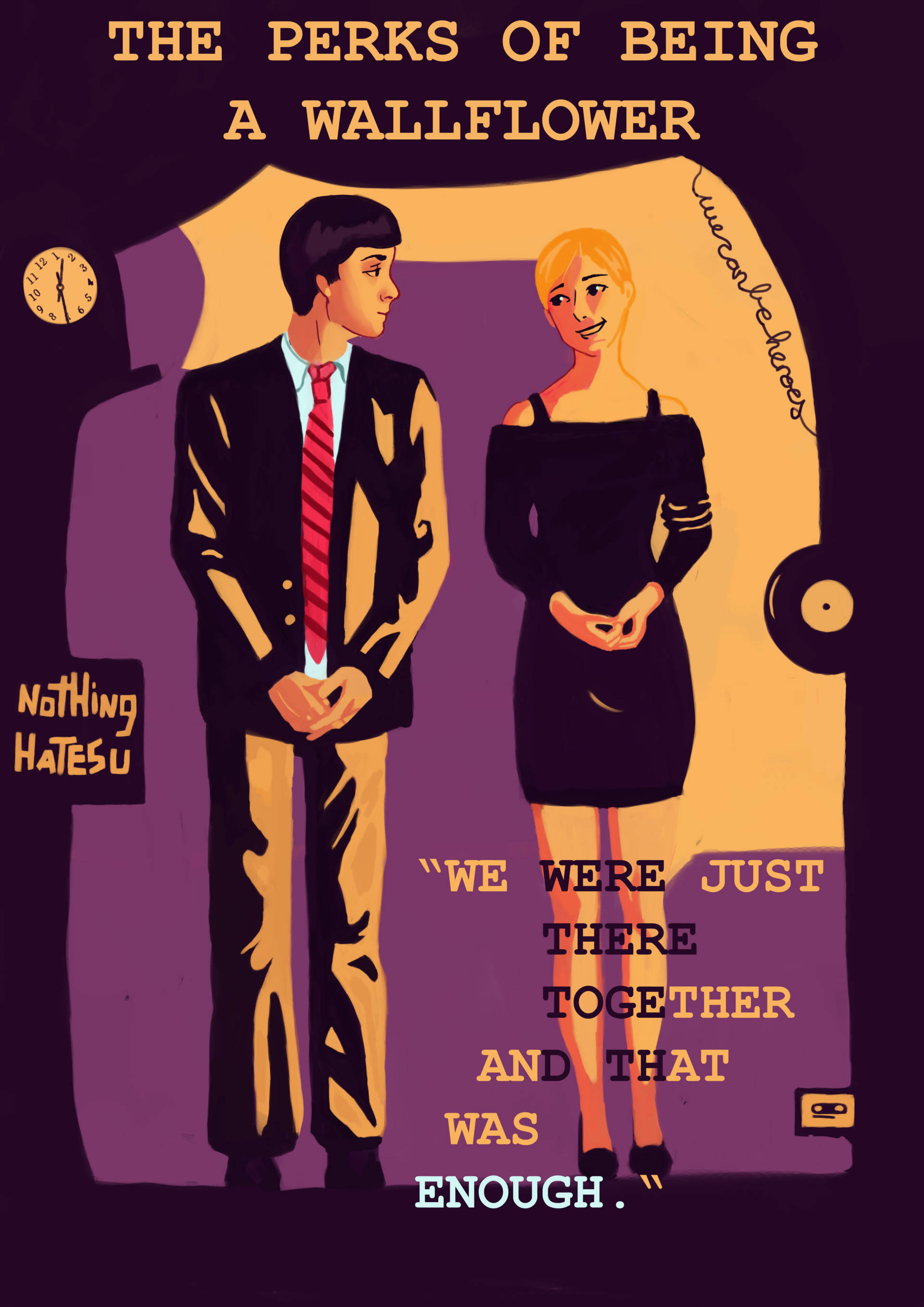 The Perks Of Being A Wallflower, alternate cover, two illustrated teens, 2K Phone Wallpaper