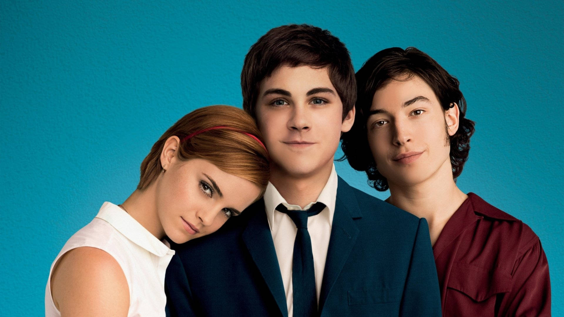 The Perks of Being a Wallflower, main cast, teal background, Full HD Desktop Wallpaper