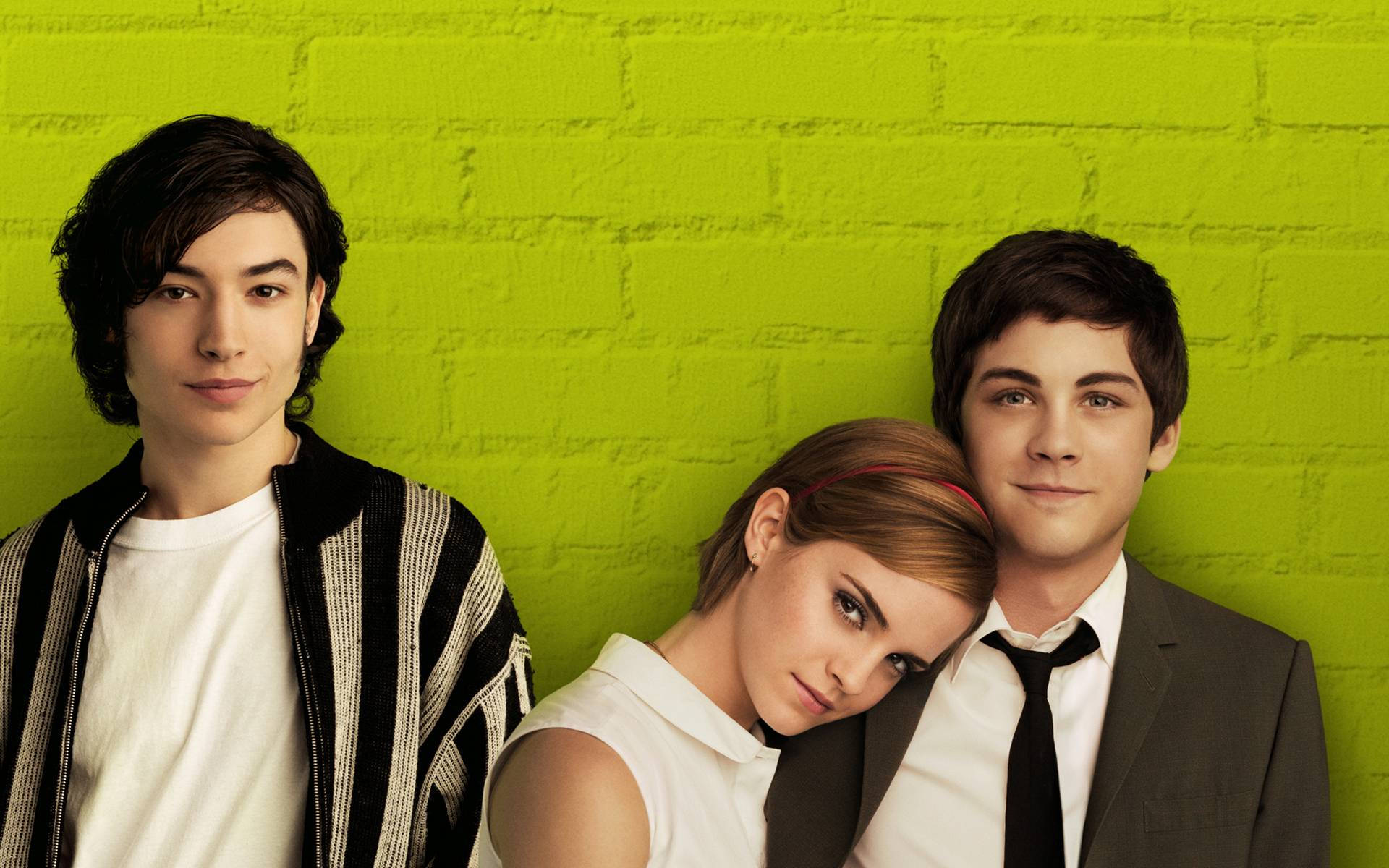 The Perks Of Being A Wallflower, trio, vibrant lime green brick wall, Full HD Desktop Wallpaper