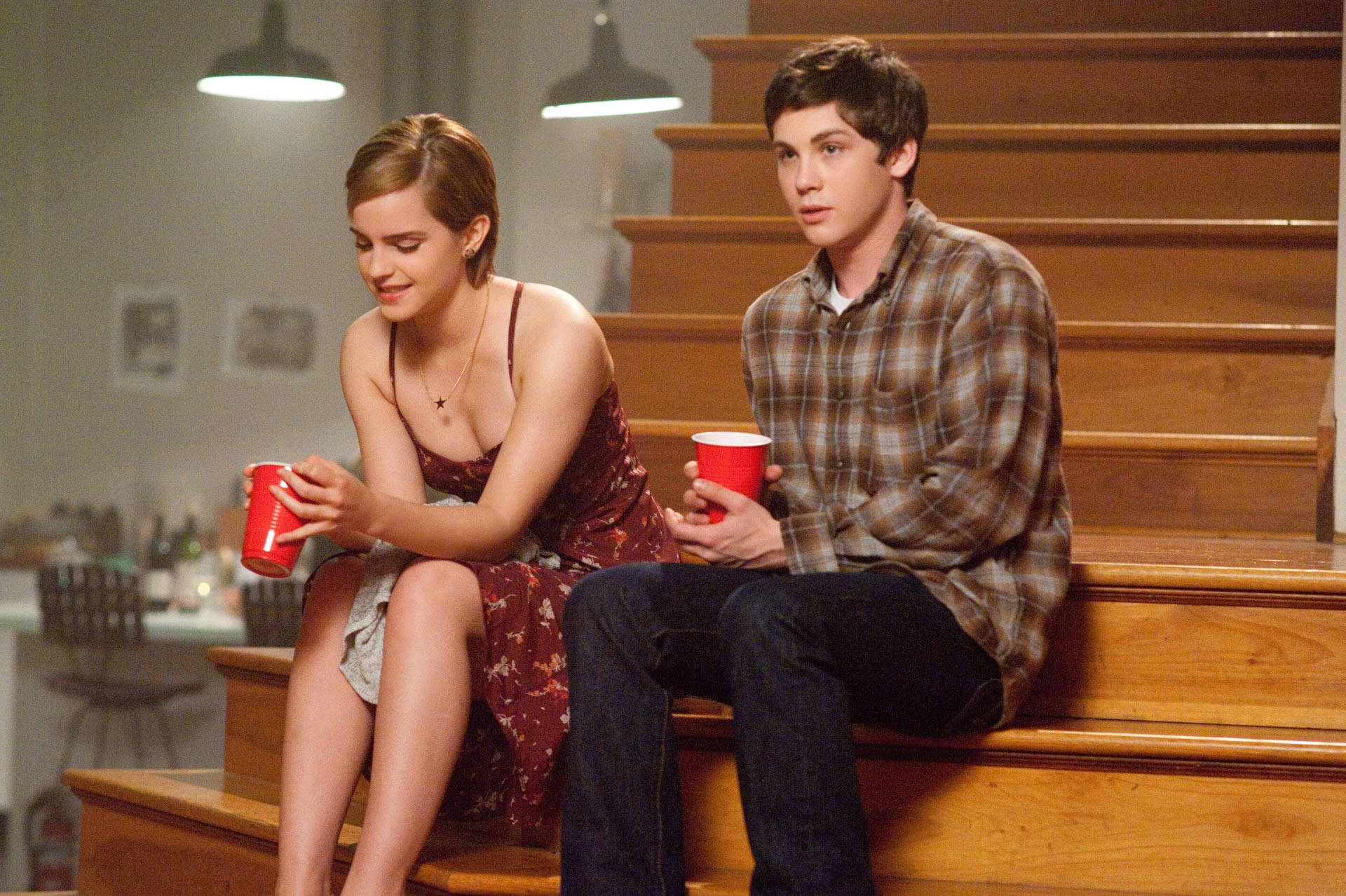 The Perks Of Being A Wallflower, couple, wooden stairs, Full HD Desktop Wallpaper