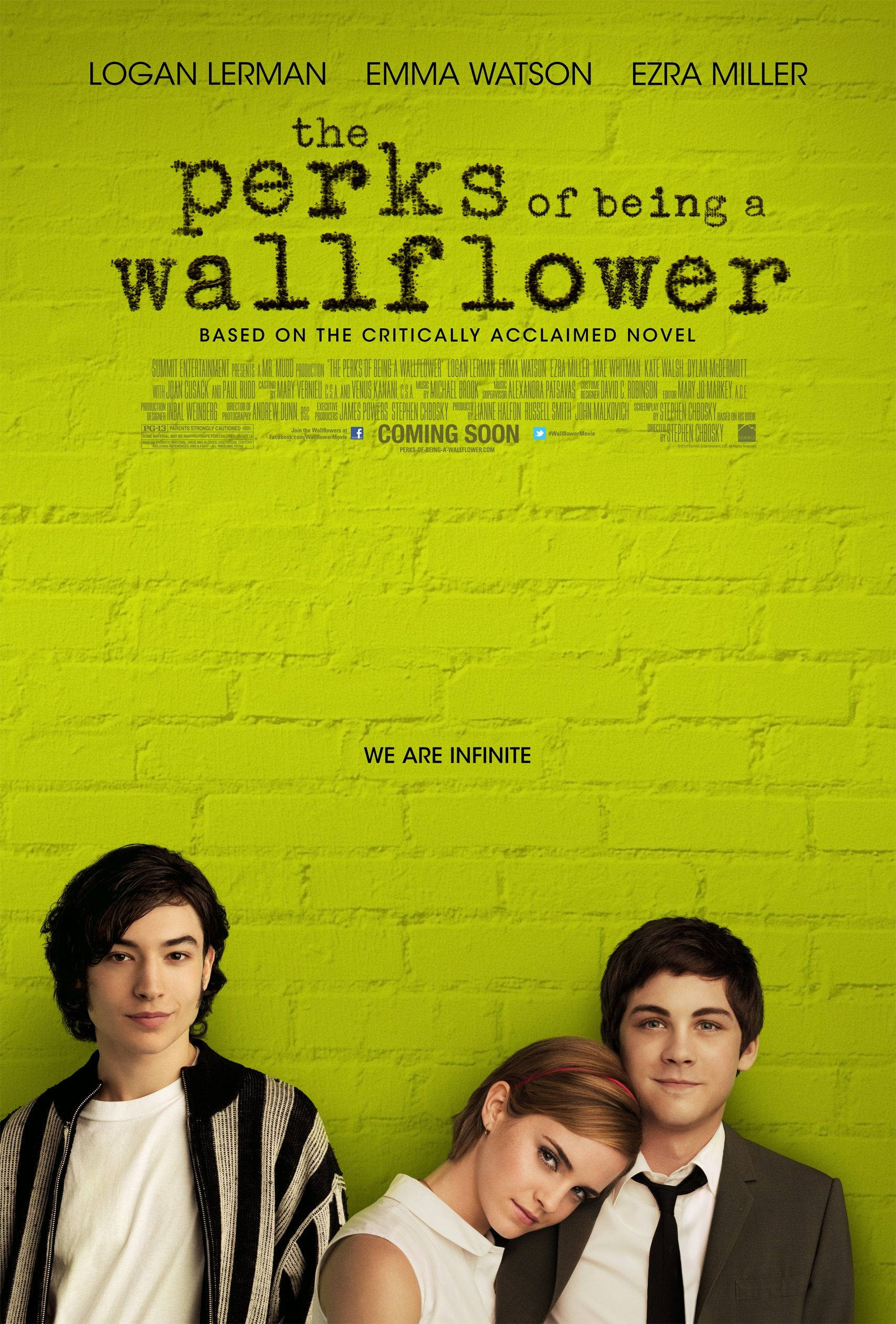 The Perks Of Being A Wallflower, official poster, vibrant lime green brick wall, Full HD Phone Wallpaper