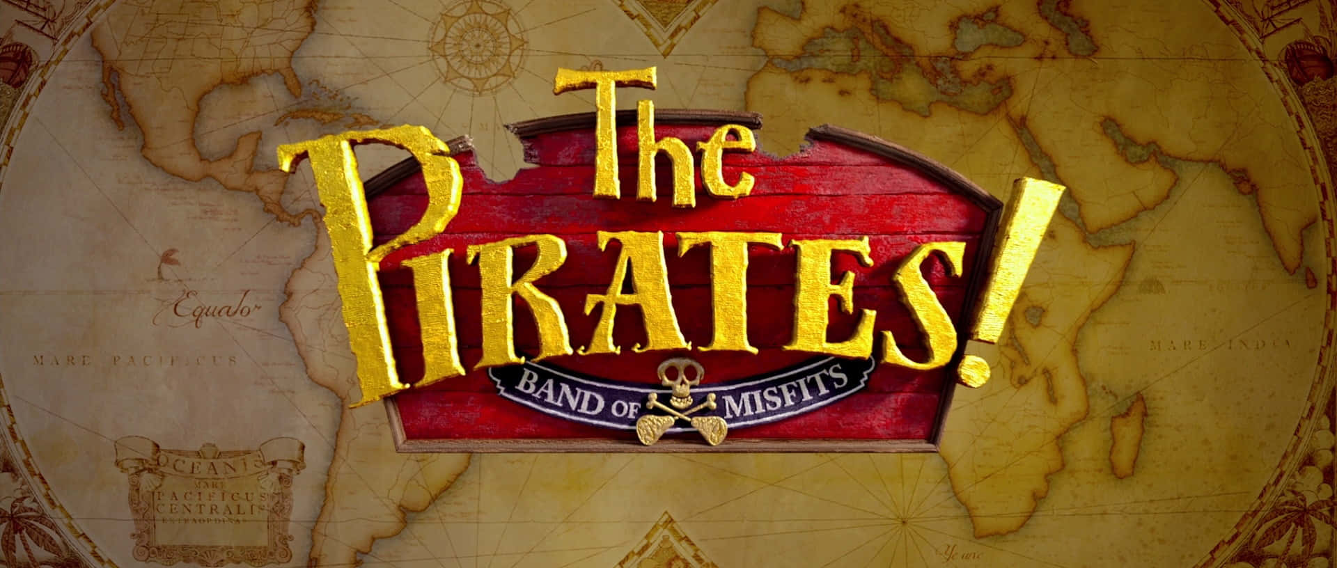 The Pirates! Band of Misfits, golden 3D text, red wooden sign, Full HD Desktop Wallpaper