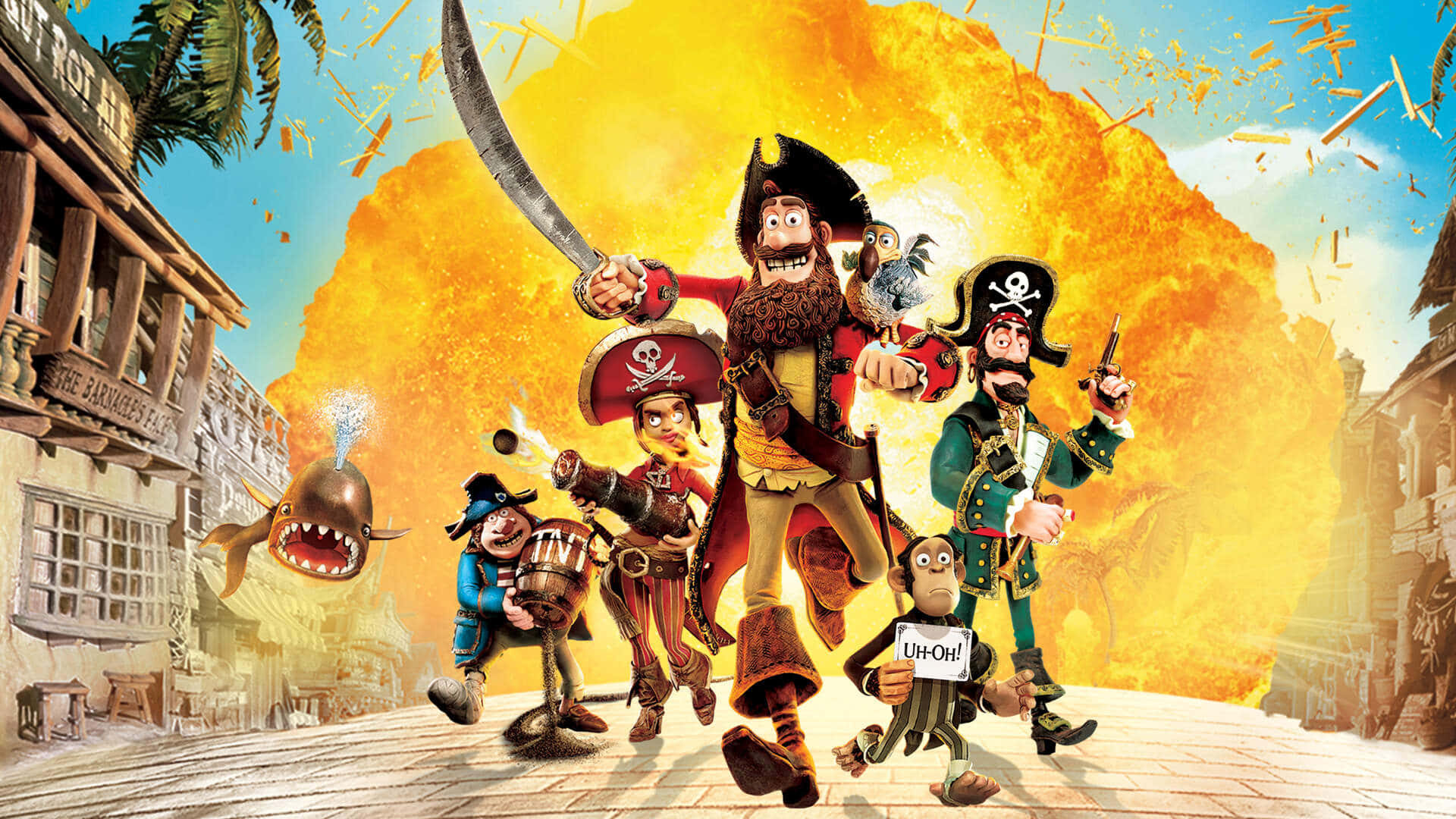 The Pirates Band Of Misfits, shark, cannon blast, Full HD Desktop Wallpaper