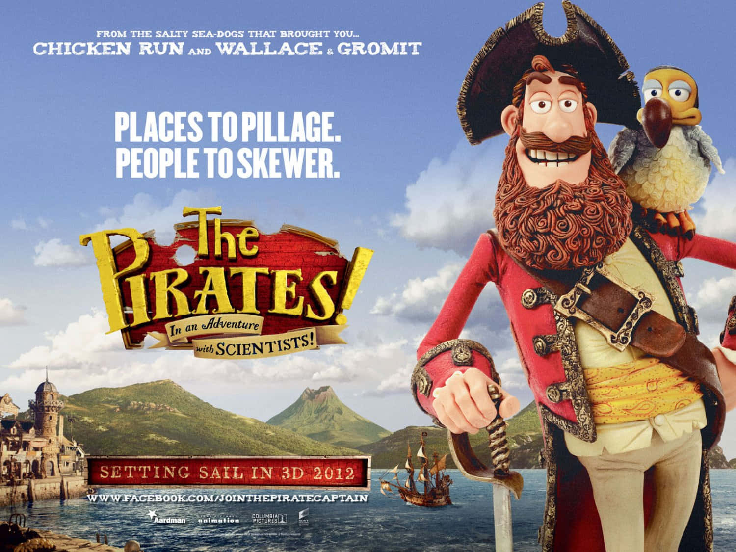 Pirates Band Of Misfits, cartoon pirate captain, parrot on his shoulder, HD Desktop Wallpaper