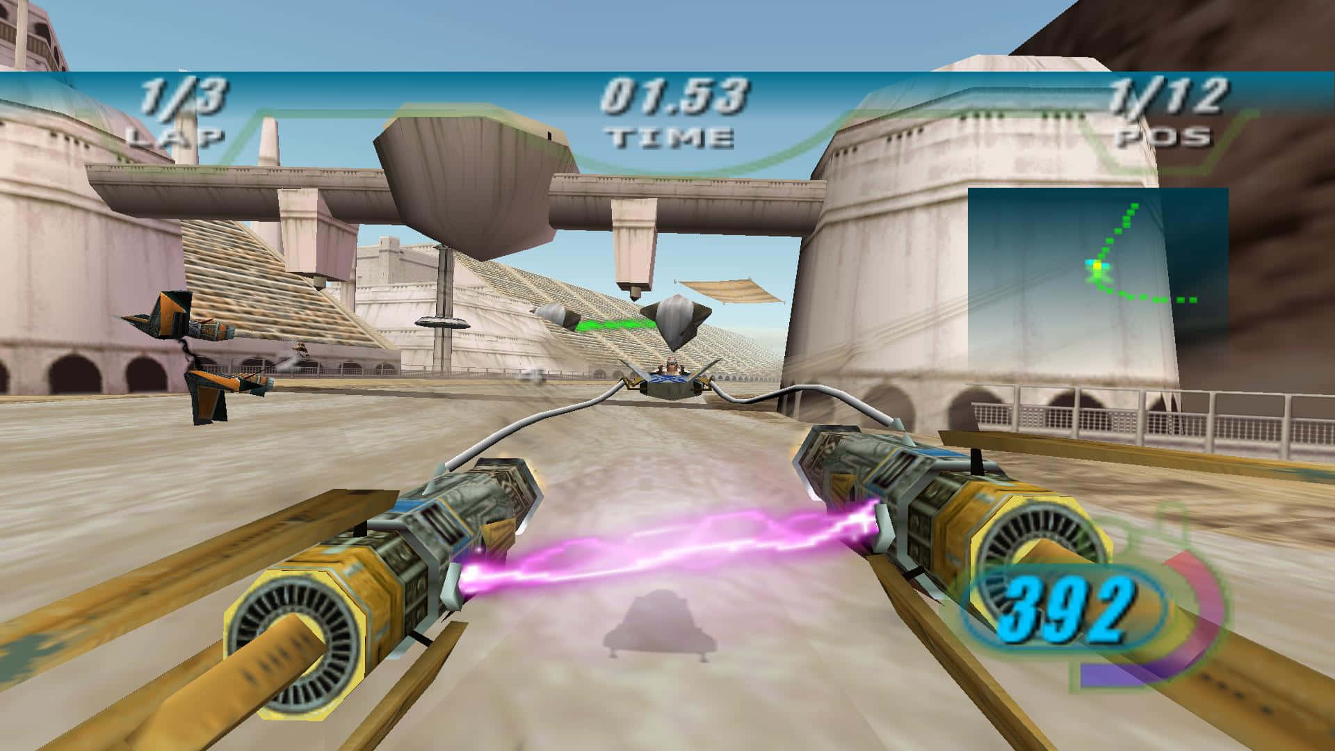 The Podrace, podracers, glowing purple weapons, Full HD Desktop Wallpaper