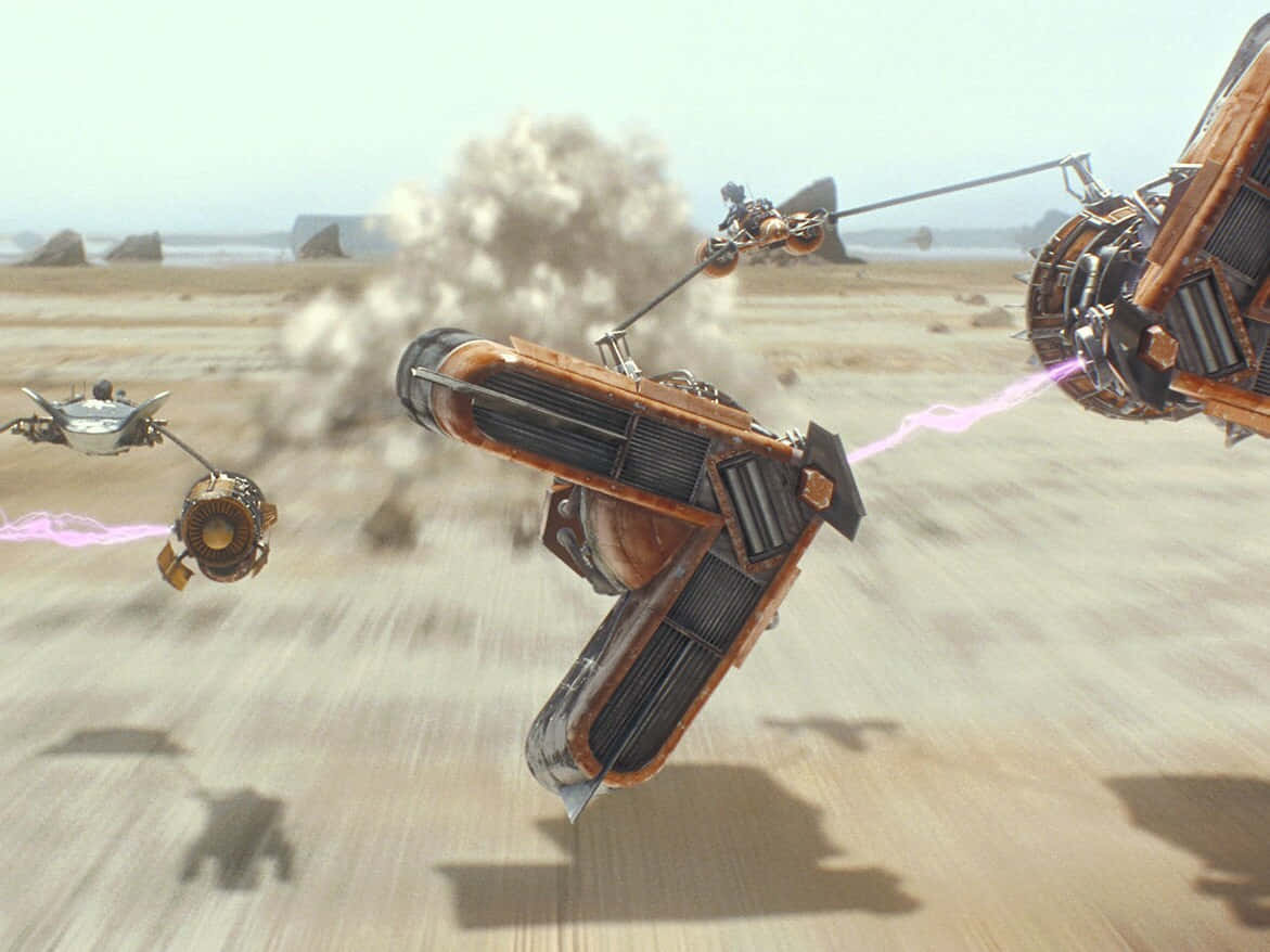 The Podrace, futuristic spacecrafts, purple energy beams, SD Desktop Wallpaper